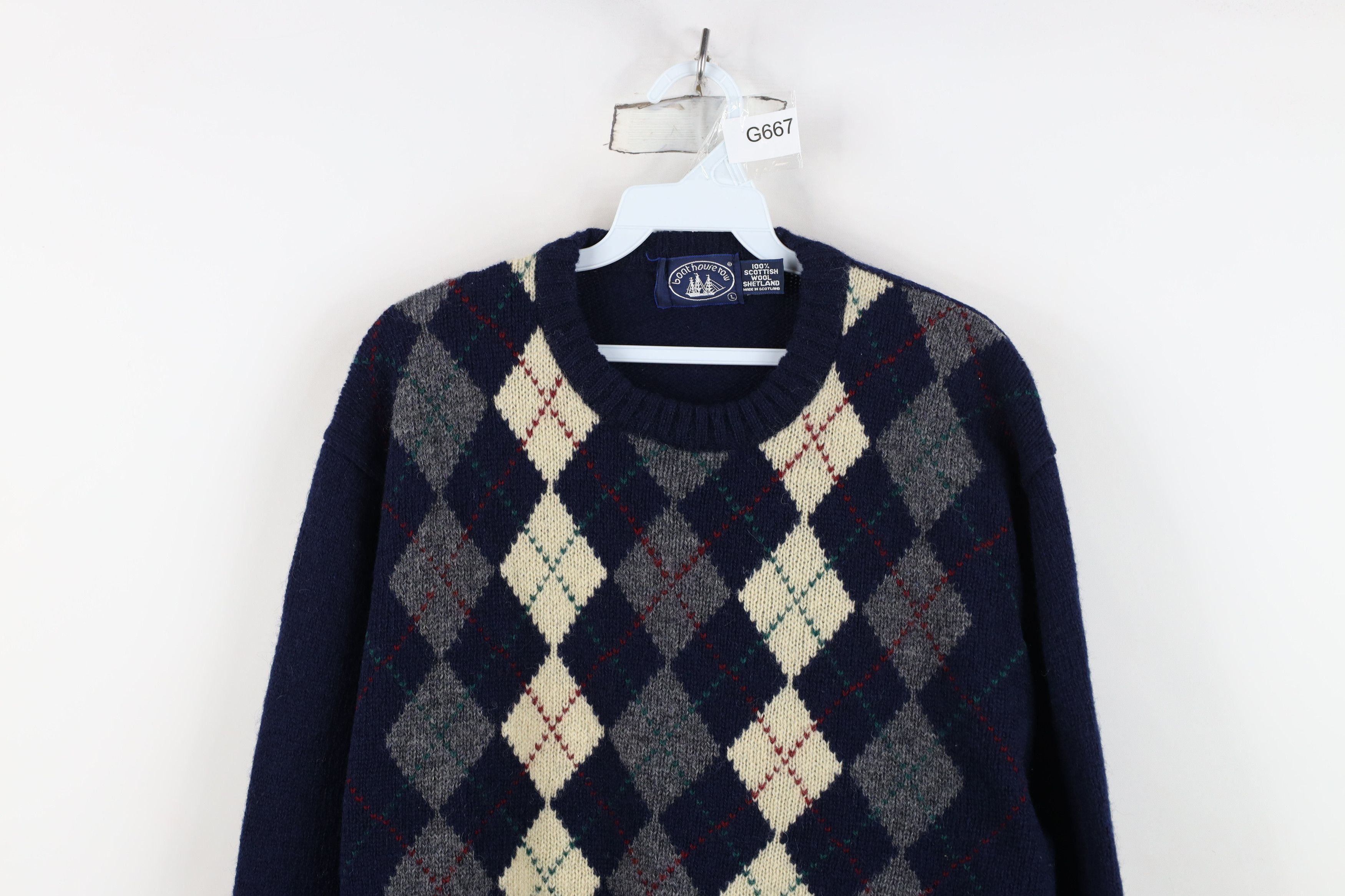 Vintage Vintage 70s Streetwear Wool Argyle Diamond Knit Sweater Size US L / EU 52-54 / 3 - 2 Thumbnail