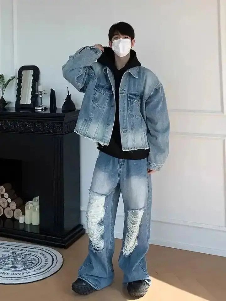 Japanese Brand Y2k Men Baggy Jeans Big Size Ripped Holes Wide Leg Denim Size US 32 / EU 48 - 5 Thumbnail