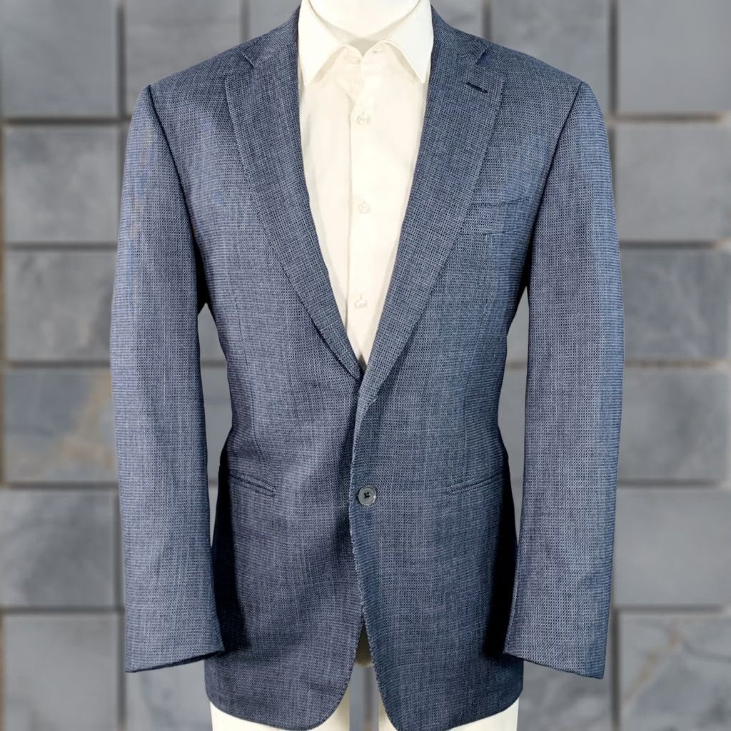 Isaia ISAIA Size 40 Regular Navy White Woven Wool Notch Lapel Sport Coat Size US XXS / EU 40 - 1 Thumbnail