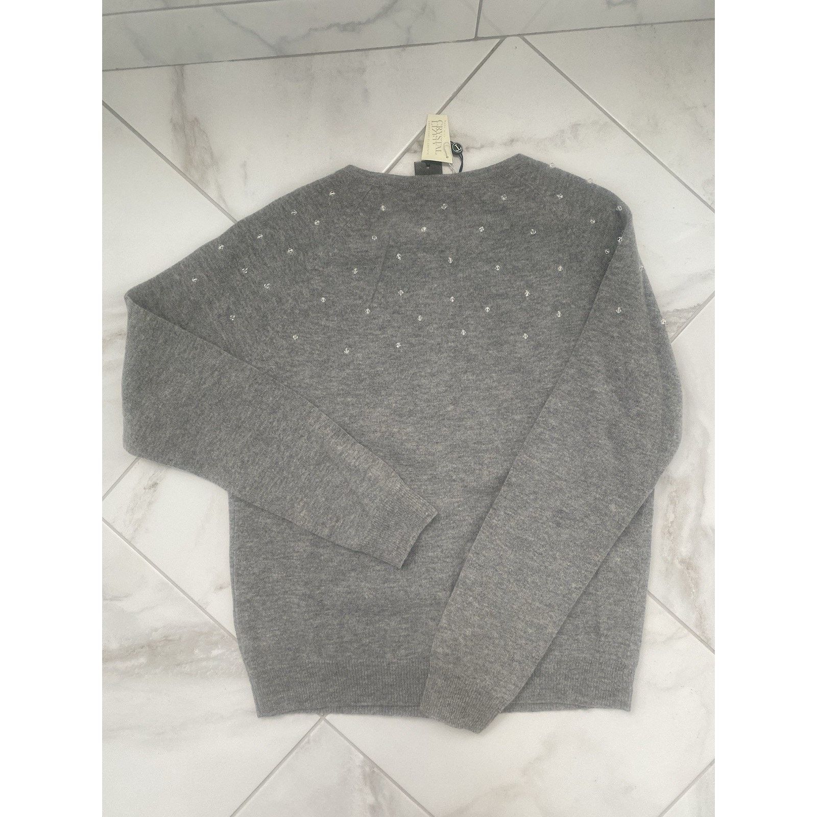 NBDN Nobrandedon Talbots Cardigan gray embellished in Swarovski crystal, sm Size S / US 4 / IT 40 - 2 Thumbnail