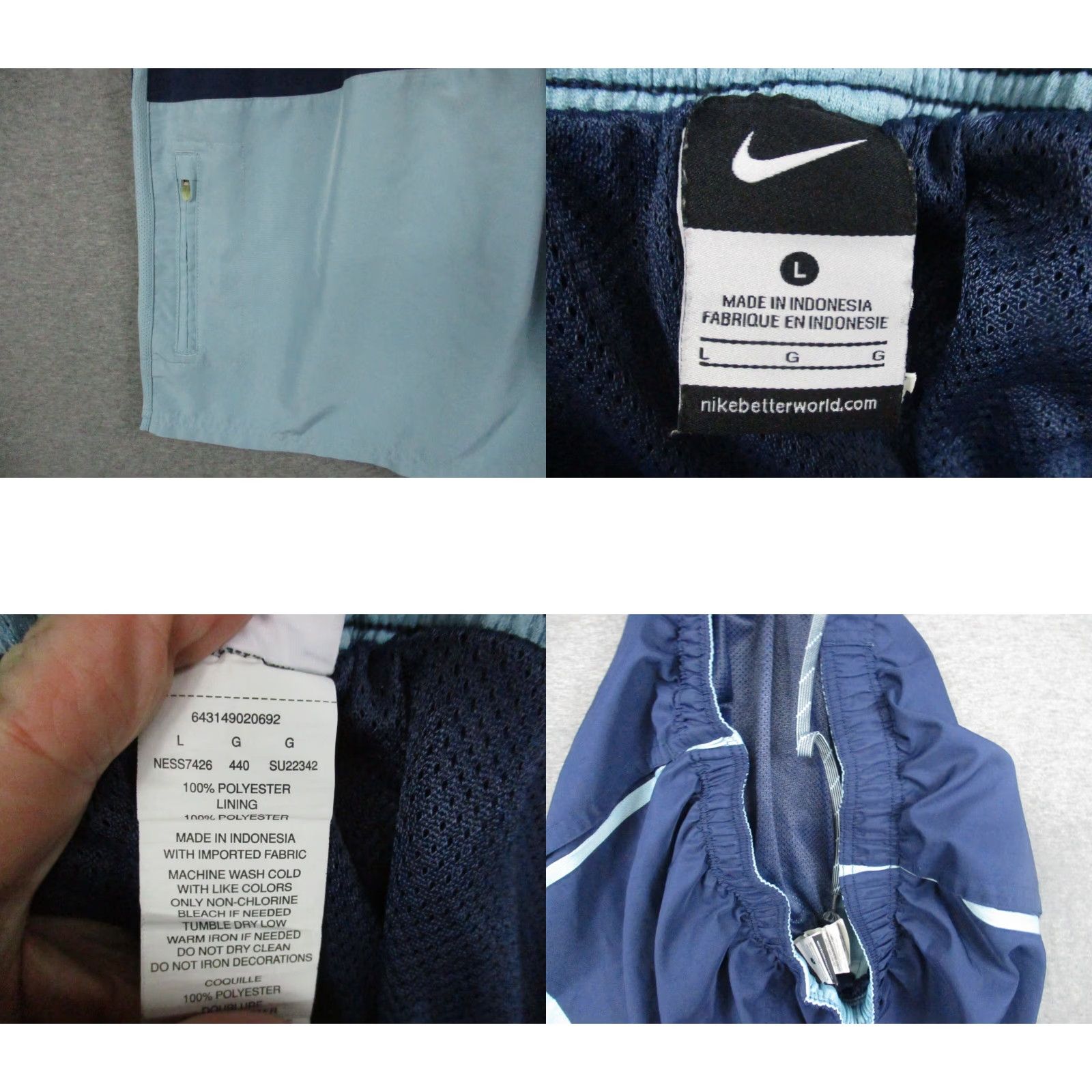Nike Nike Board Shorts L Men's Blue Colorblock Lined Pockets Surfing Beach 90s Logo - Middle by Nike? Size US 33 - 8 Thumbnail