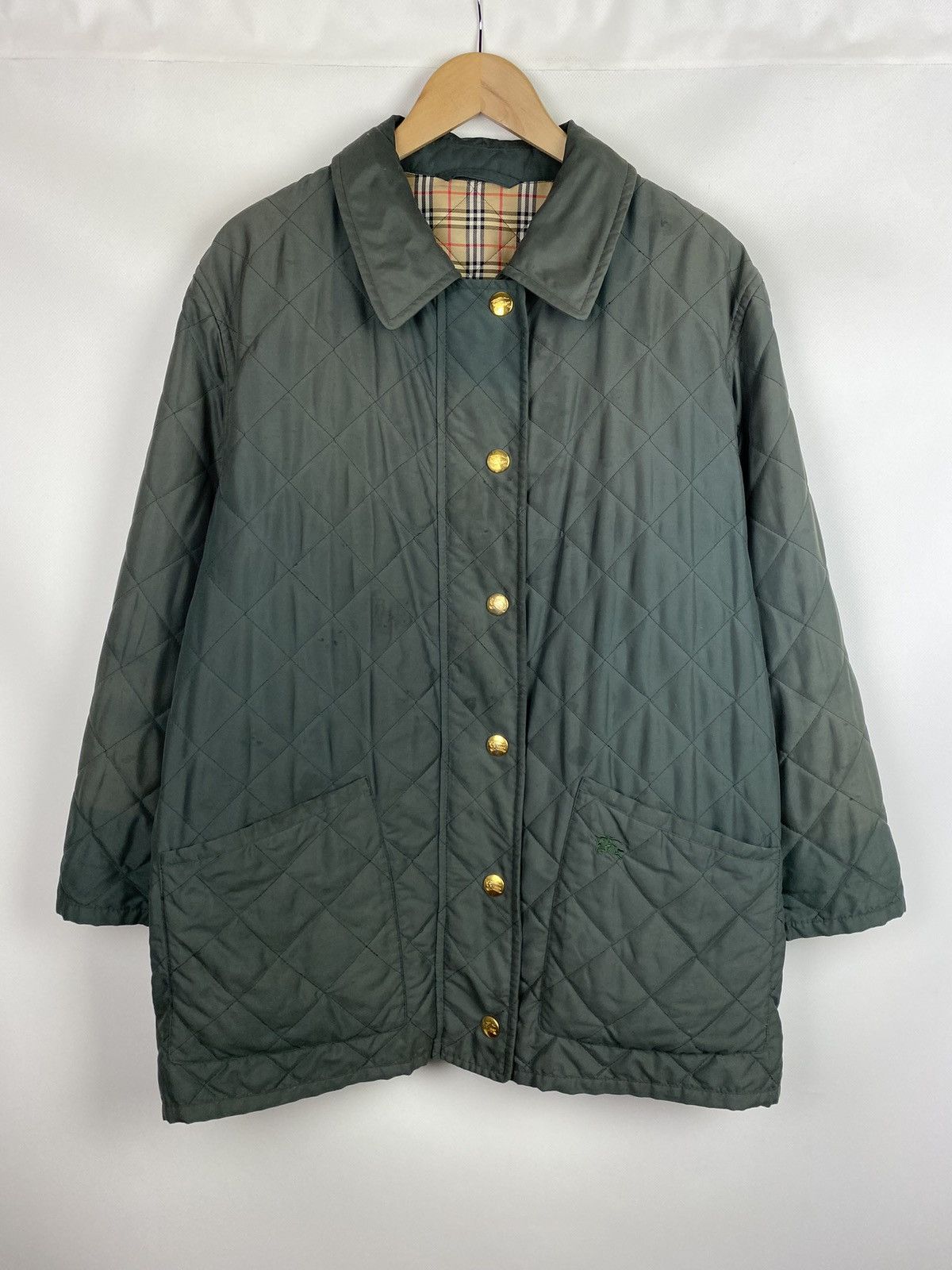 image of Burberrys Vintage Men’S Nova Check Lined Quilted Jacket in Olive, Men's (Size Large)
