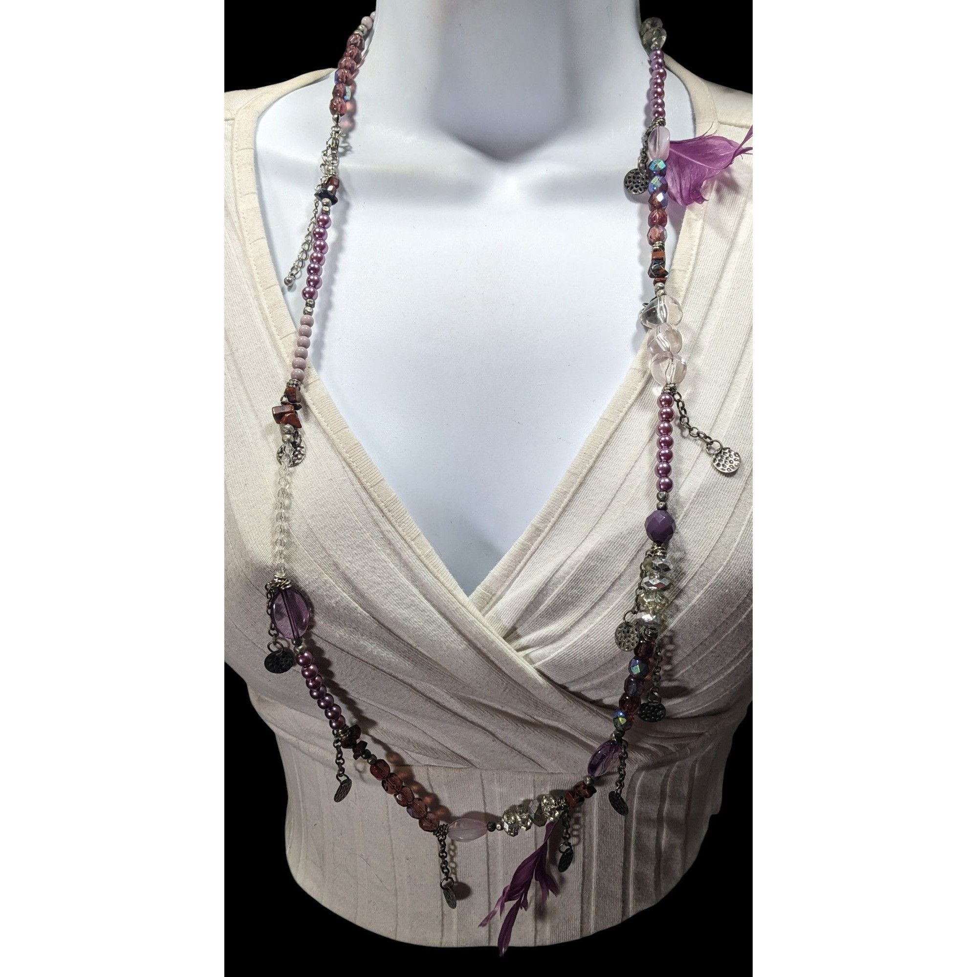 Other Bohemian Purple And Silver Tone Charm And Feather Beaded Nec Size ONE SIZE - 2 Thumbnail