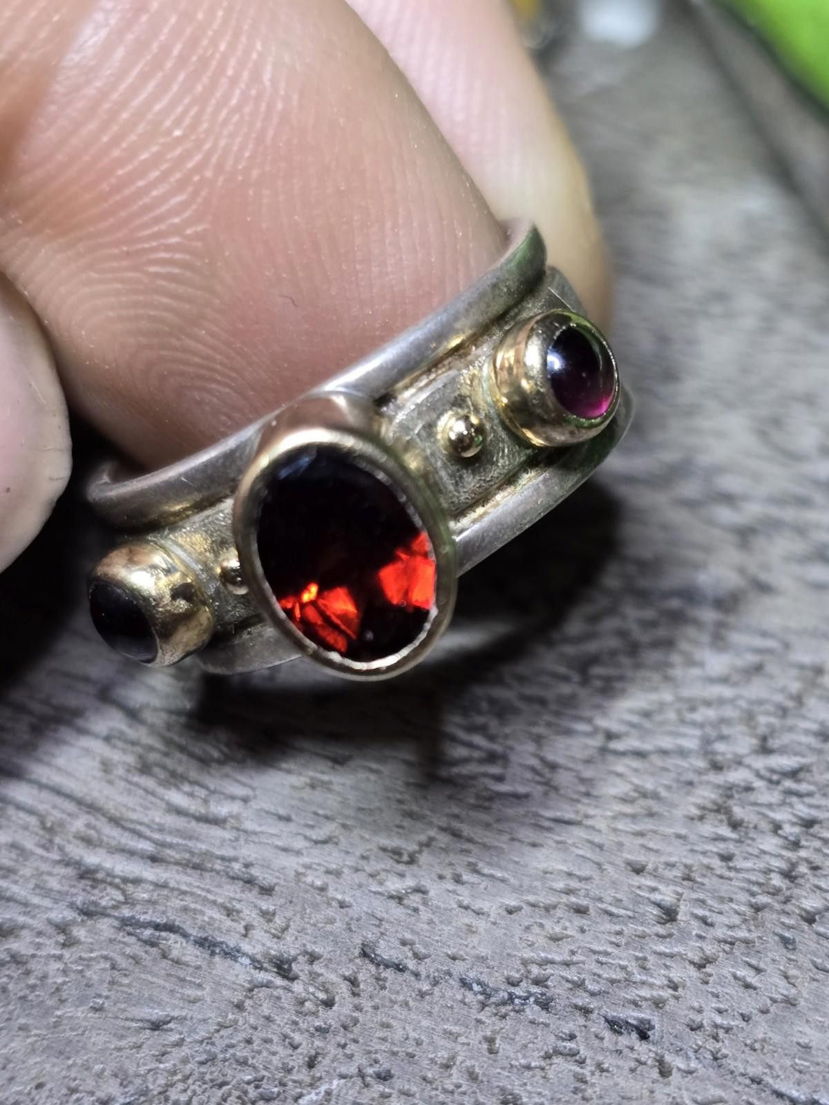 Other Artisan Mixed Metal 14k 925 Red Gem Ring sz 6.75 Size ONE SIZE - 3 Thumbnail