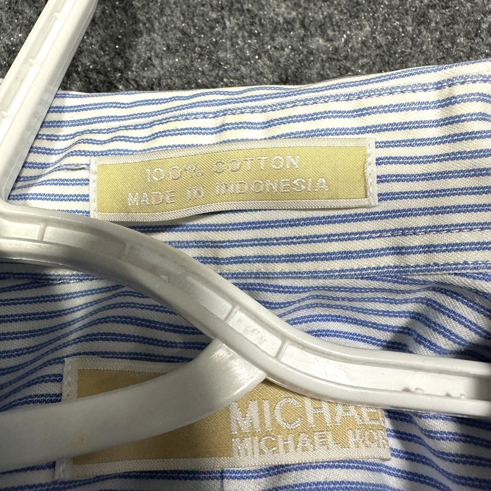 Michael Kors Michael Kors Mens XL Blue White Stripe Cotton Button Up Shirt Long Sleeve Size US XL / EU 56 / 4 - 6 Thumbnail