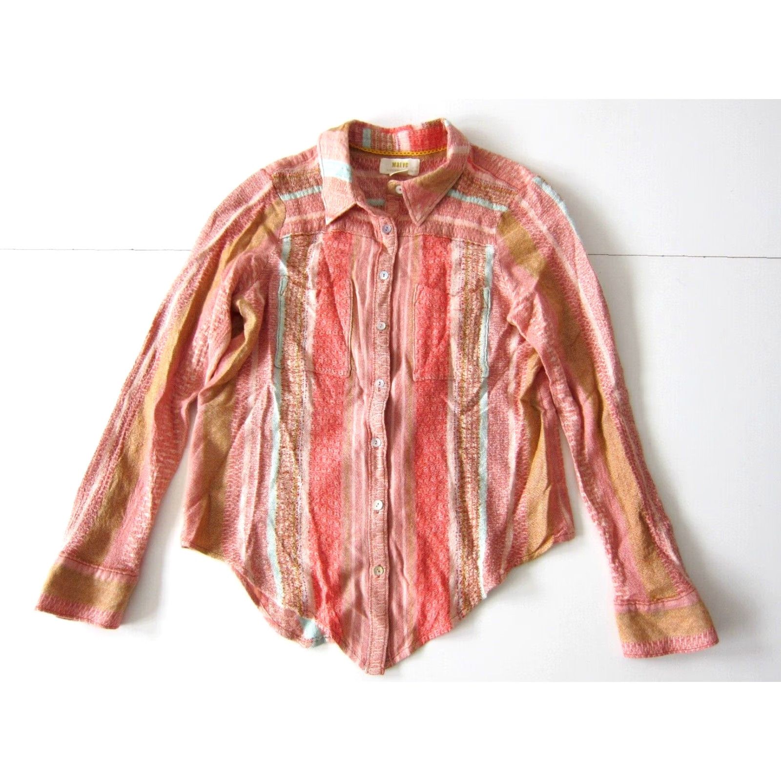 Vintage Maeve Pink Blue Stripe Button Down Long Sleeve Blouse 2/S Anthroplogie Maeve Pink Blue Stripe Button Down Long Sleeve Flannel Blouse 2/S Size XS / US 0-2 / IT 36-38 - 2 Thumbnail