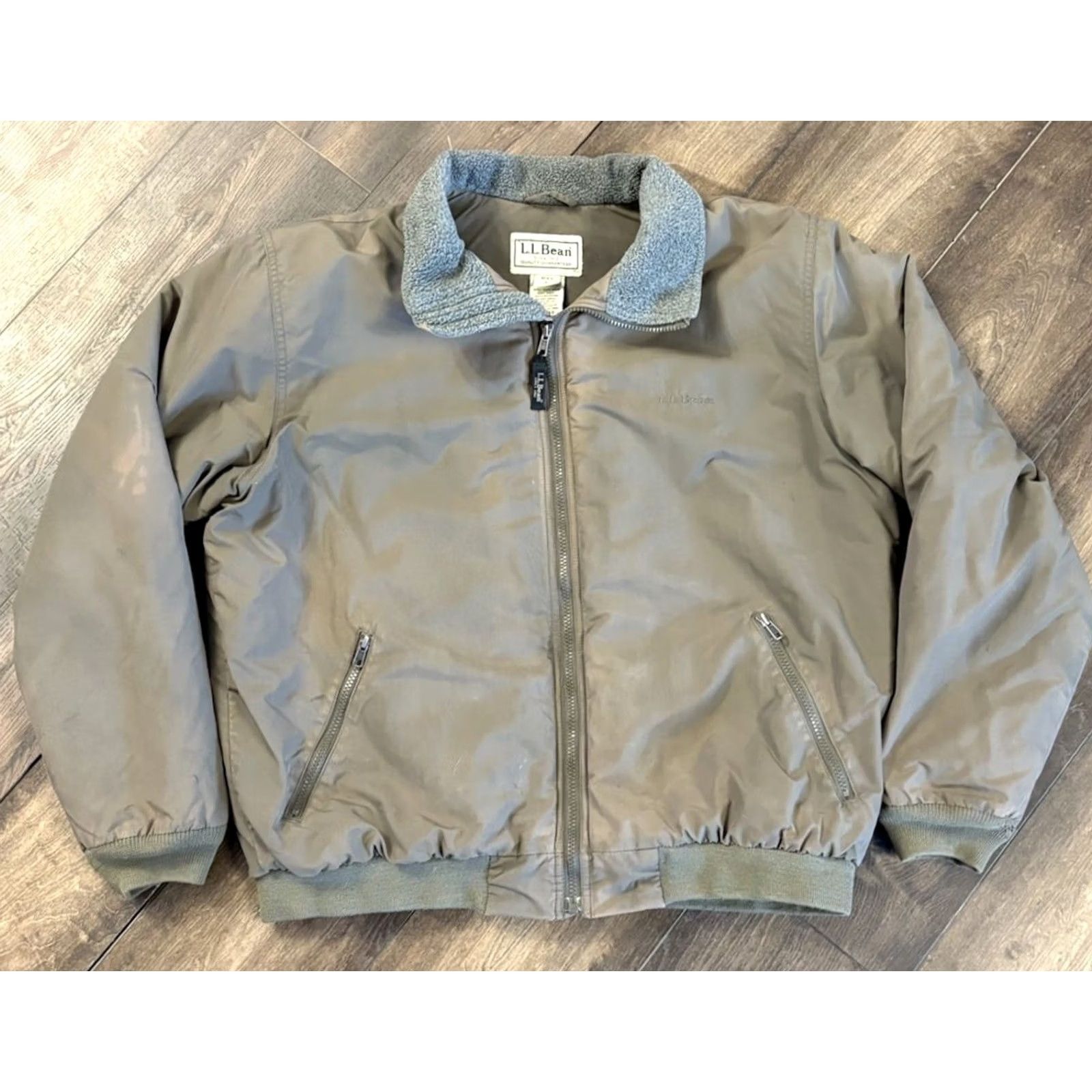 L.L. Bean Jacket Mens Large Brown Full Zip Warm-Up Bomber Fleece Lined Uf43 Fade, Men's — image 2 of 6