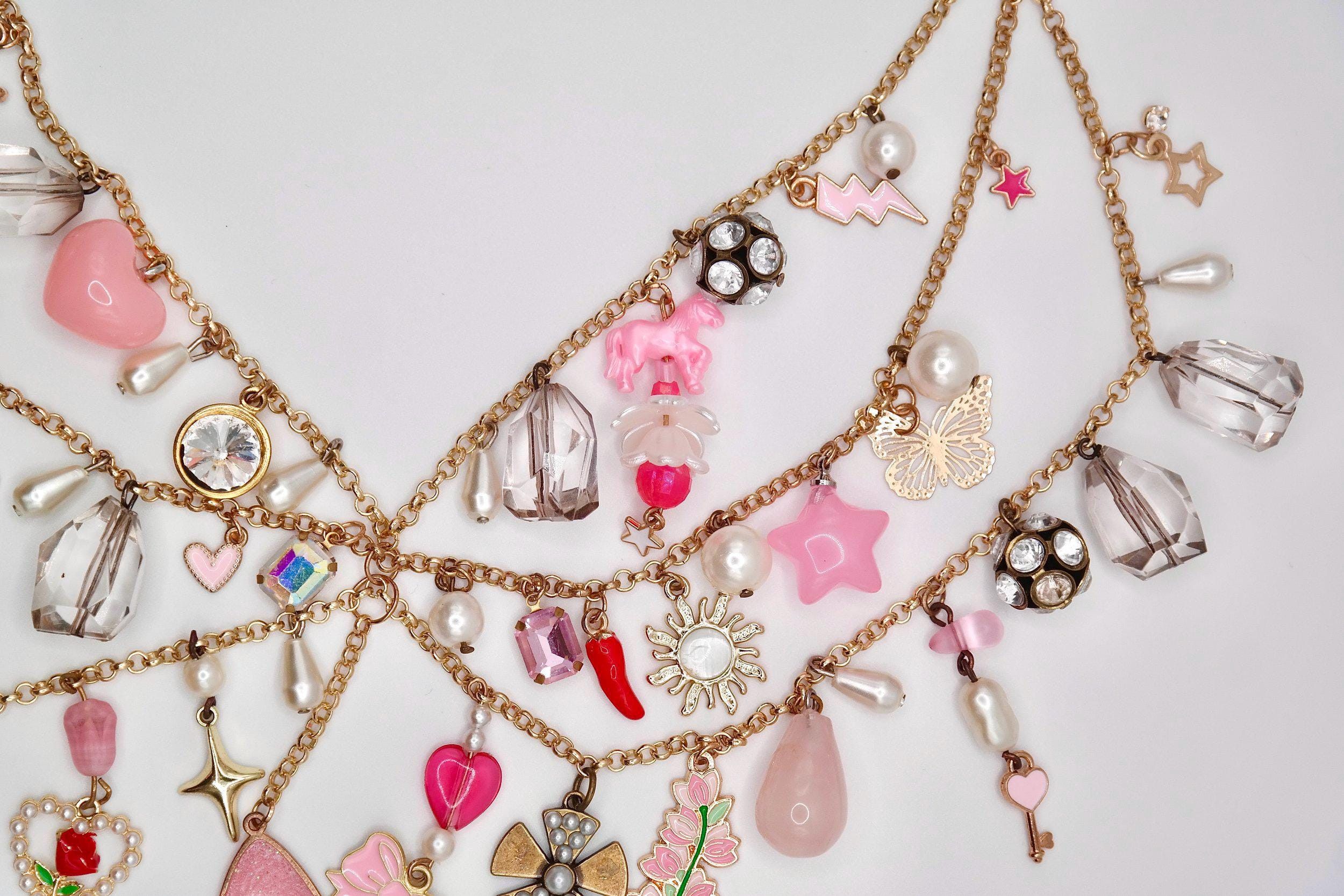 Handmade Manic Pixie Dream Girl Pink & Gold Charm Necklace Size ONE SIZE - 6 Thumbnail