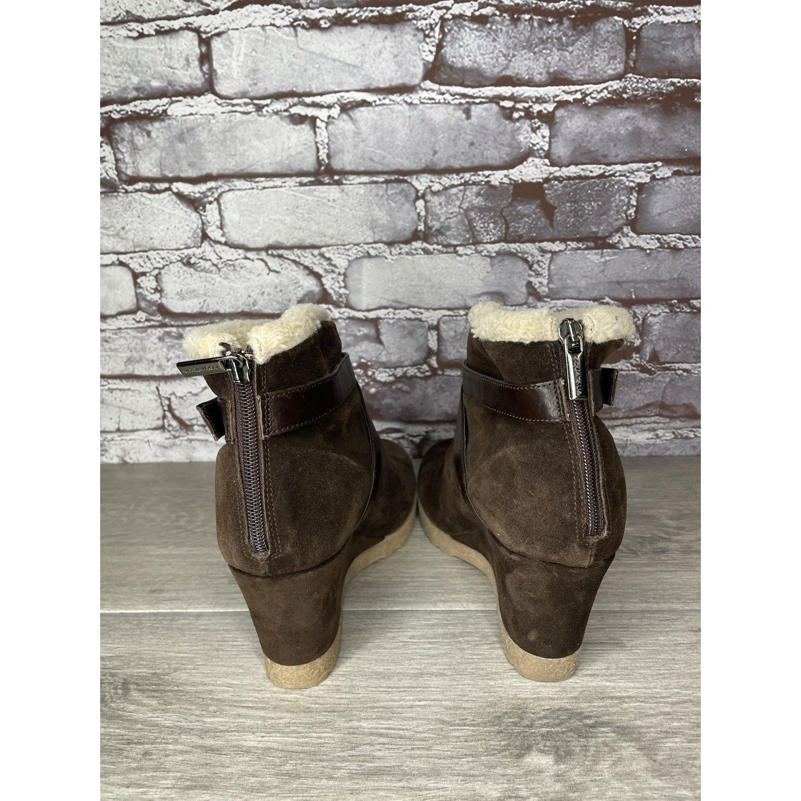 Aquatalia Aquatalia Brown Suede Faux Fur Strap Ankle Wedge Booties Wom Size US 10 / IT 40 - 4 Thumbnail