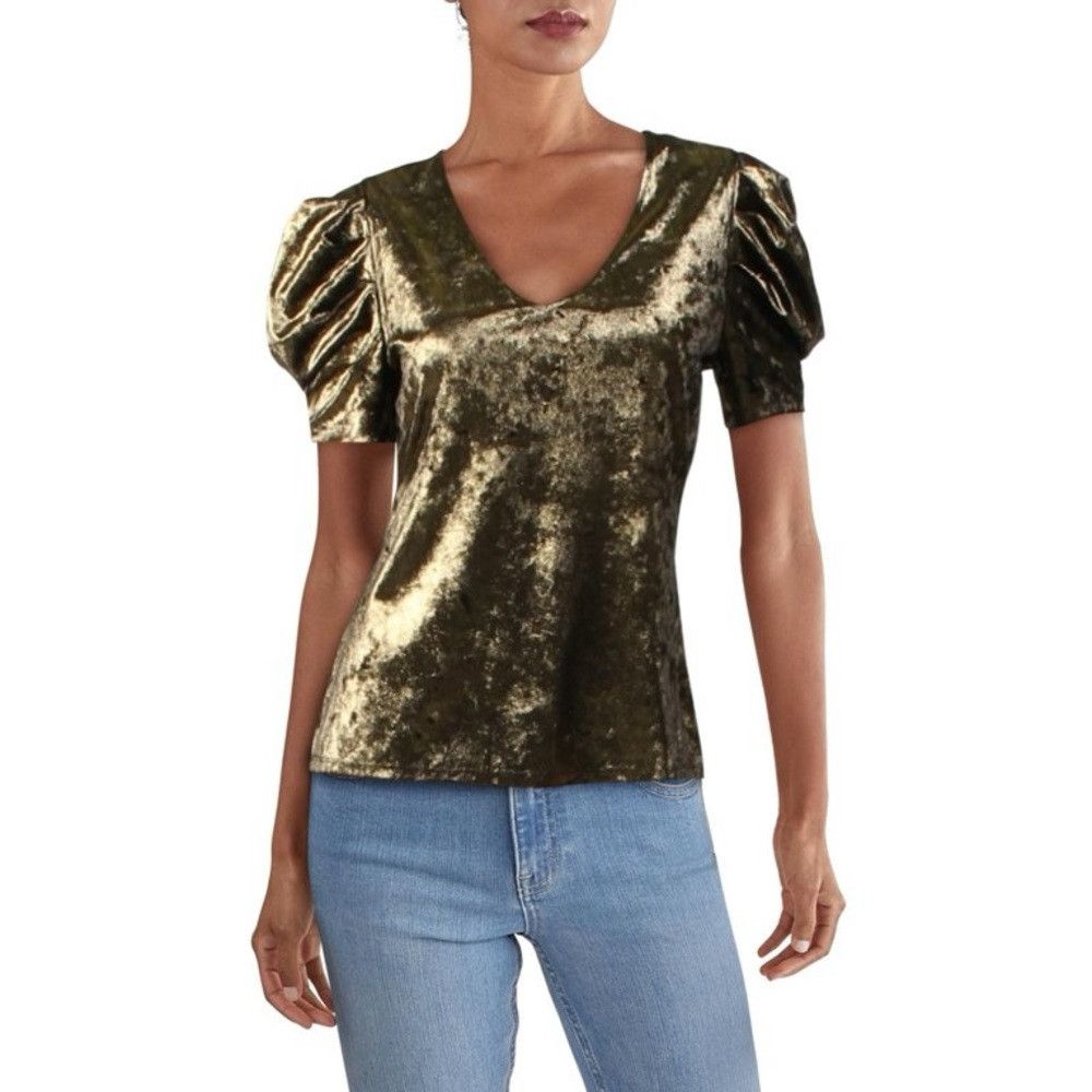 Designer INC International Women's Velvet Top Gold Black Medium Size M / US 6-8 / IT 42-44 - 1 Thumbnail