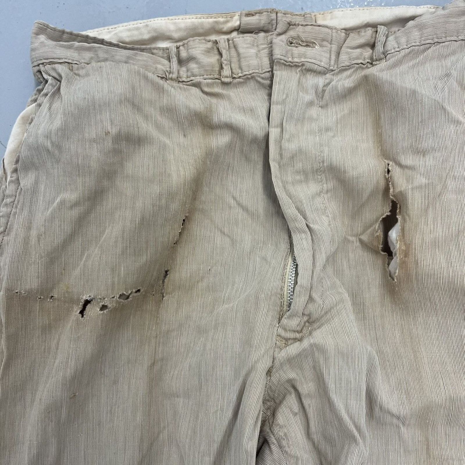 Other Vintage 50s Tom Long Tan Striped Cotton Trousers 29x32 Size US 29 - 2 Thumbnail