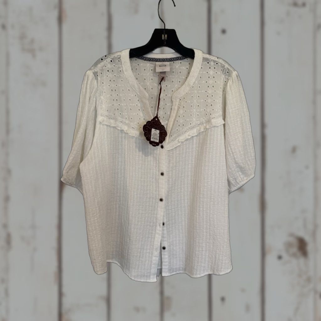 Vintage VINTAGE Knox Rose Blouse Shirt Womens Plus 2XL White Short Sleeve Button Front Cotton Rose Solid New W Tags Size XXL / US 16-18 / IT 52-54 - 1 Thumbnail