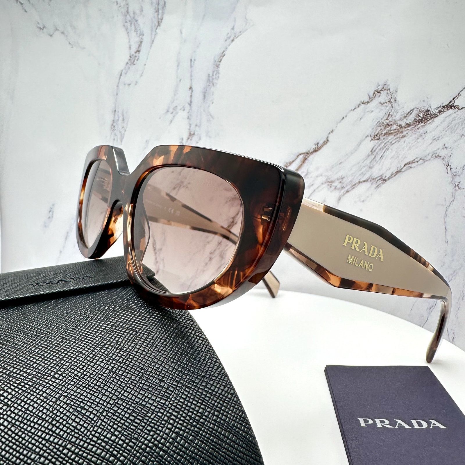 Prada PRADA Sunglasses Brown Tortoise Caramel Gold Symbole Oval Size ONE SIZE - 19 Thumbnail