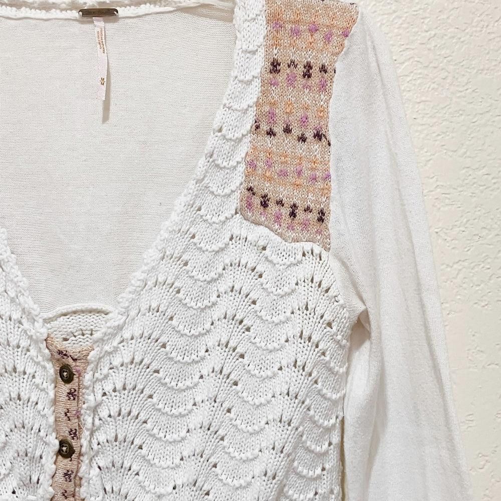 Free People Free People Crochet Button Down Cardigan in White Size M / US 6-8 / IT 42-44 - 4 Thumbnail