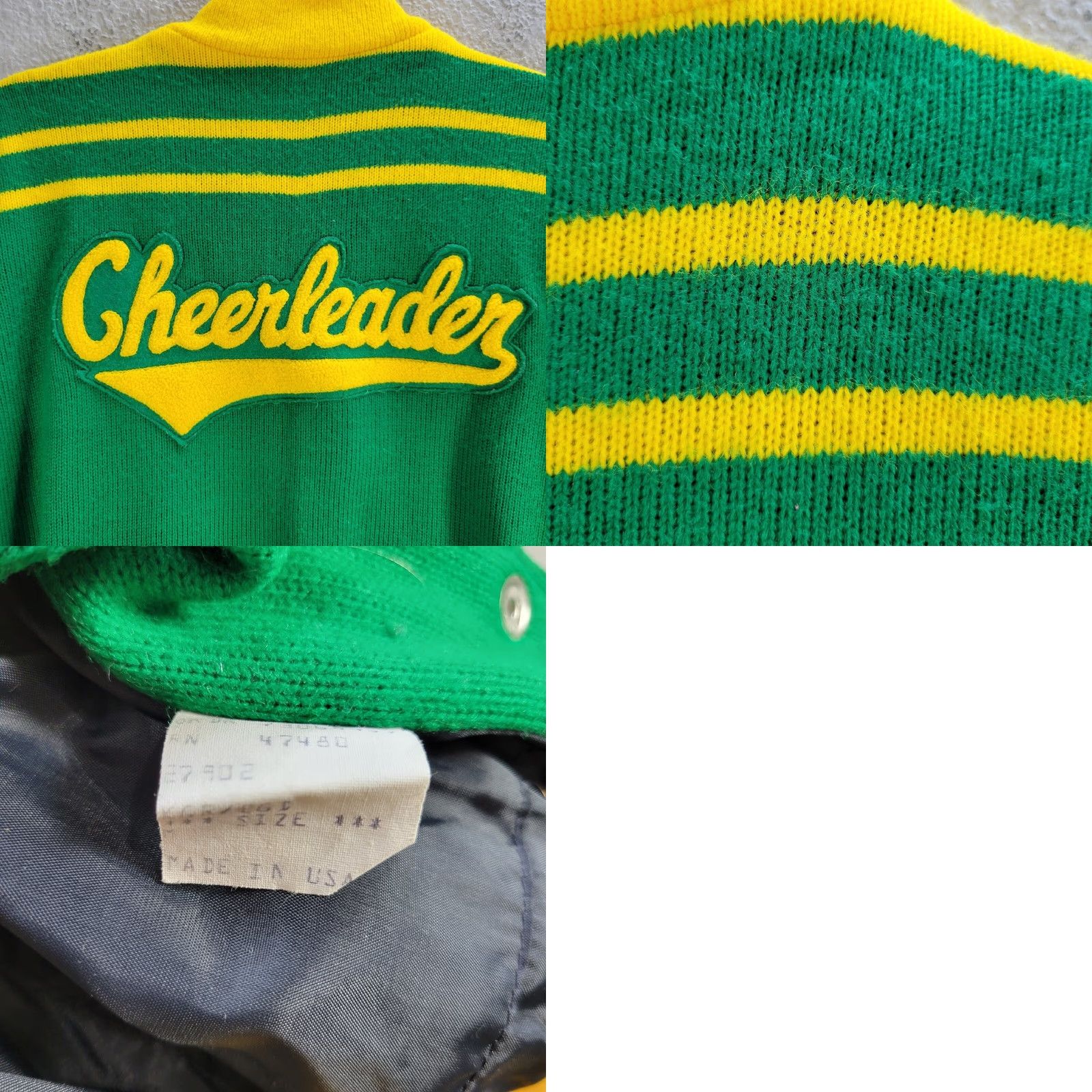Vintage Vtg Cheerleader Jacket Womens Bomber Knit Lined Sz M Green Sn ap Button Logo 1970s Snap Buttons Wool Wool? Size M / US 6-8 / IT 42-44 - 8 Thumbnail