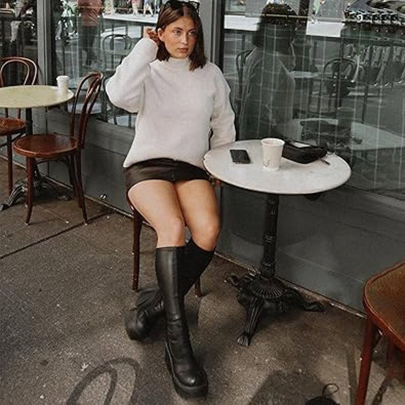 Other Aminugal Women's Size 10 Black Knee High Platform Boots Size US 10 / IT 40 - 6 Thumbnail