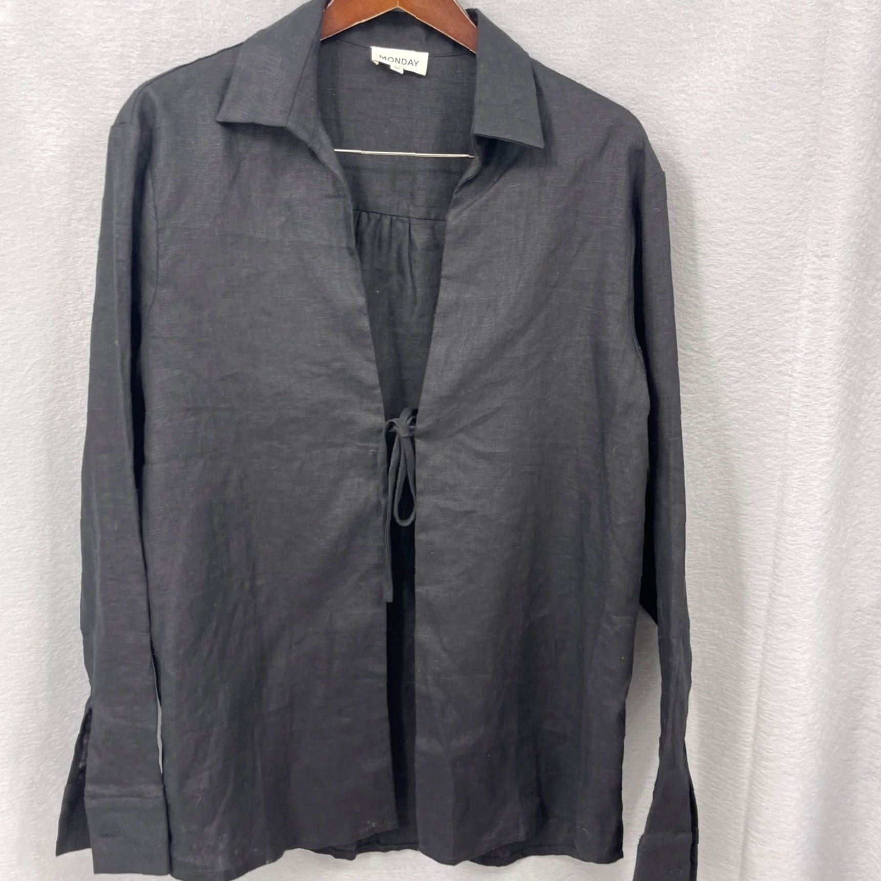 Vintage VINTAGE Monday Linen Oversized Shirt Womens Casual Long Sleeve Button-Up Tunic Black 90s Size ONE SIZE - 2 Thumbnail