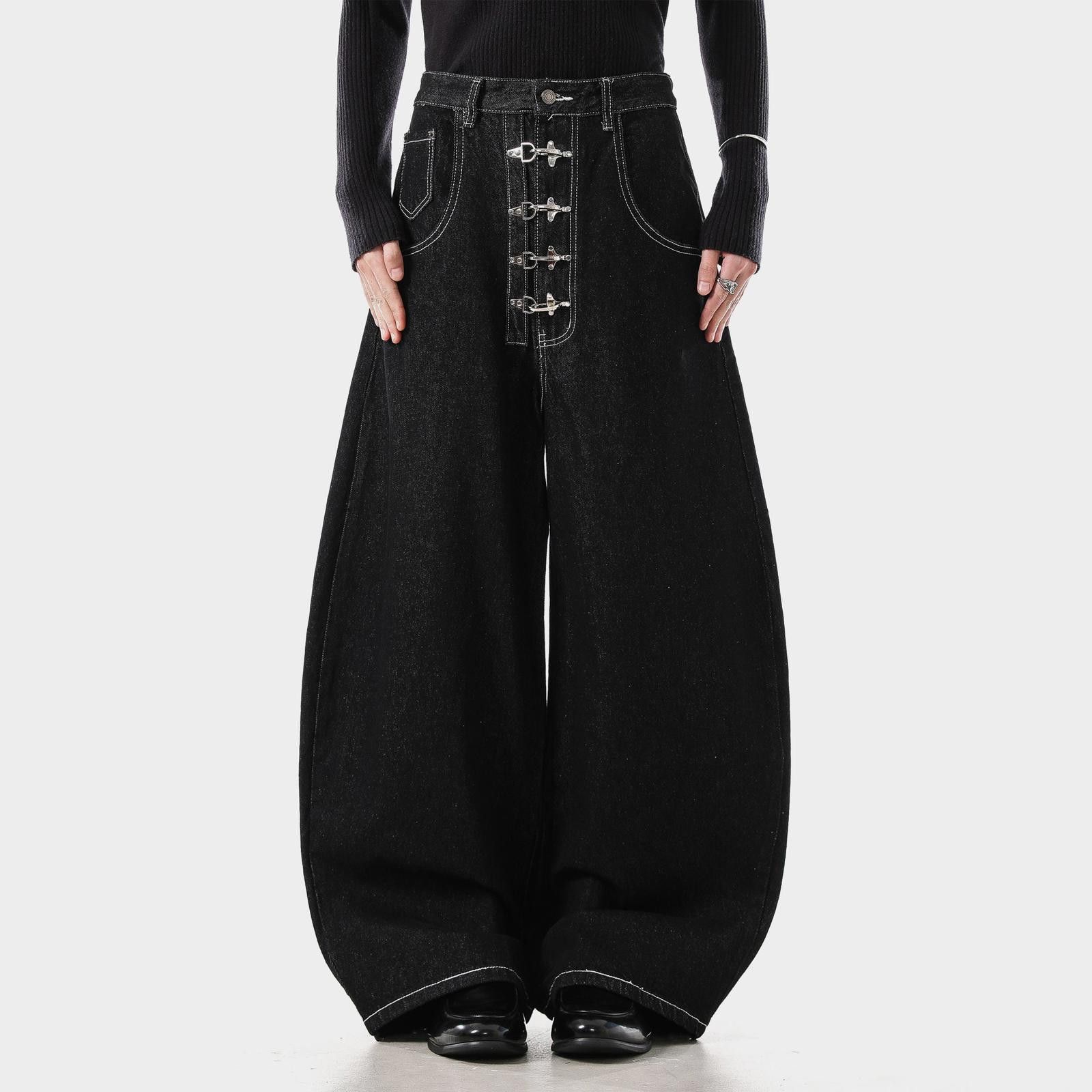 Japanese Brand Black Wide Leg Denim Jeans, Hook Closure Jeans Size US 32 / EU 48 - 6 Thumbnail