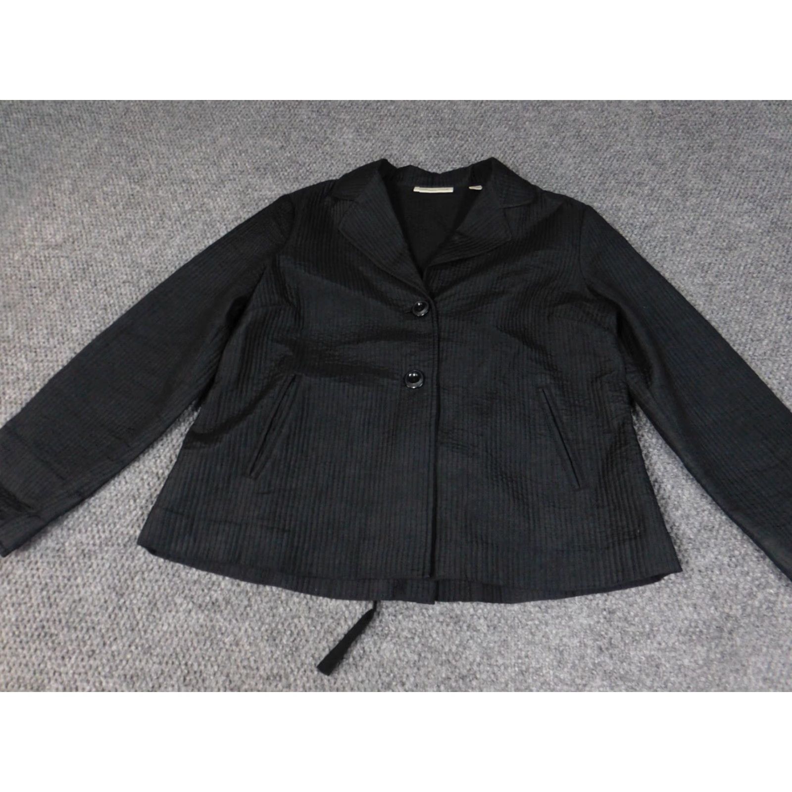Coldwater Creek Coldwater Creek Womens Jacket Blazer 14P Petites Black Silk Lining Long Sleeve Collared Denim Cotton Solid Peanuts Theme Vintage No Size XL / US 12-14 / IT 48-50 - 2 Thumbnail