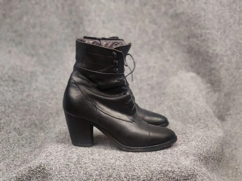 MoMA Moma Design Lace up zip Black leather Ankle heeled Boots Size US 10 / IT 40 - 1 Thumbnail