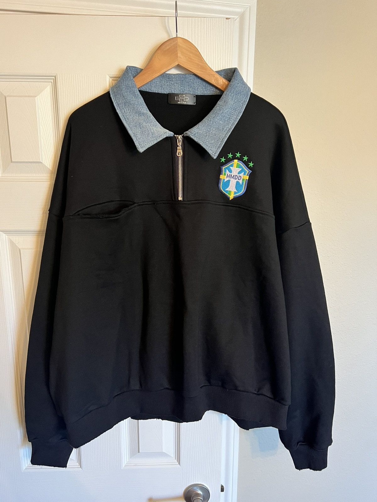 image of Brazil Policia Half Zip Sweatshirt in Black, Men's (Size XL)