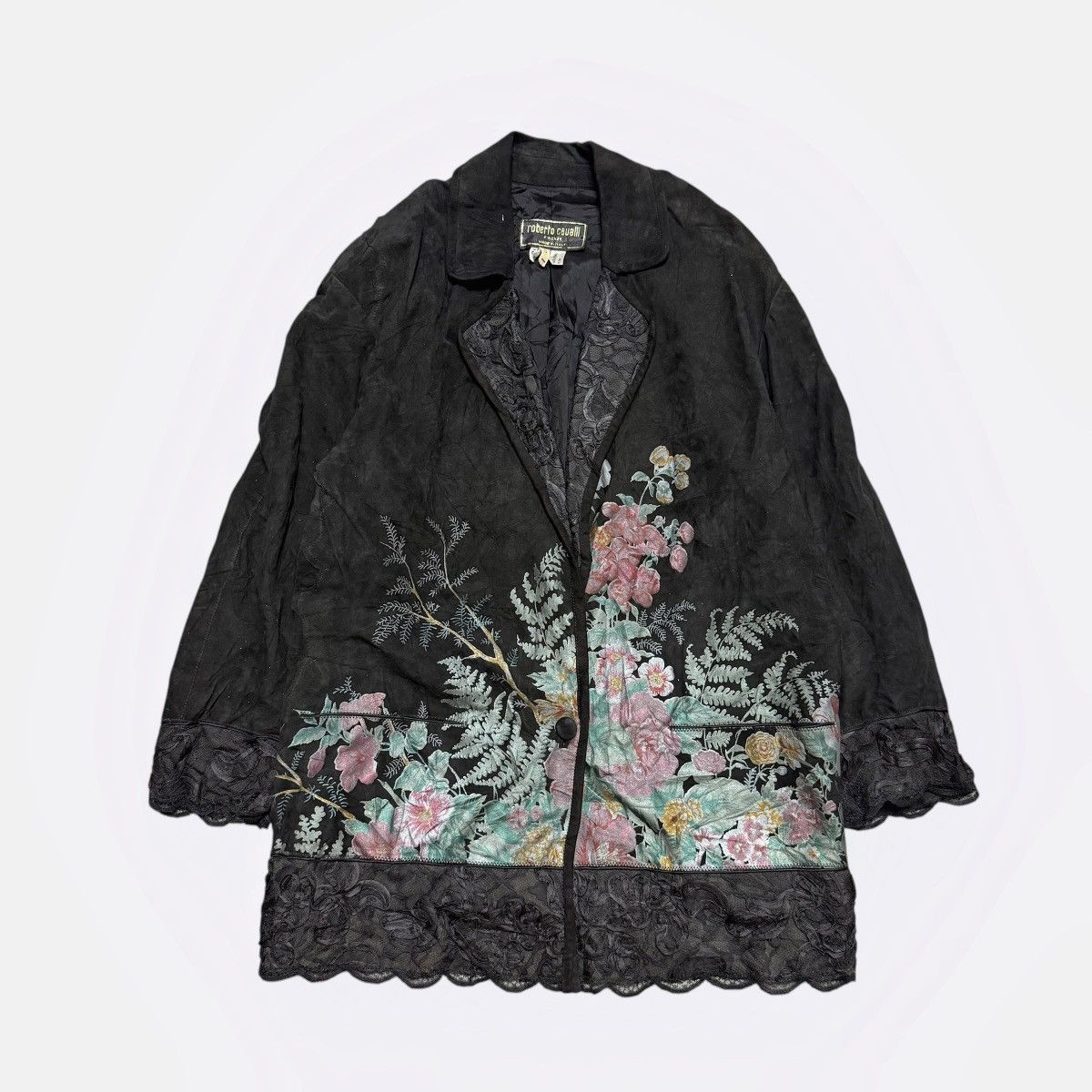 Roberto Cavalli Vtg 70s Roberto Cavalli Flower Design Suede Leather Jacket Size S / US 4 / IT 40 - 1 Thumbnail