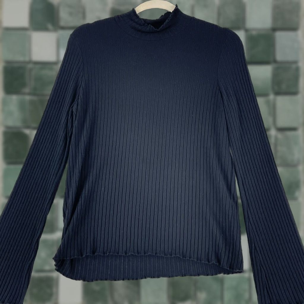 Madewell Madewell Shirt Womens Large Solid Black Ribbed Mock Neck Long Sleeve Knit Casual Size L / US 10 / IT 46 - 1 Thumbnail