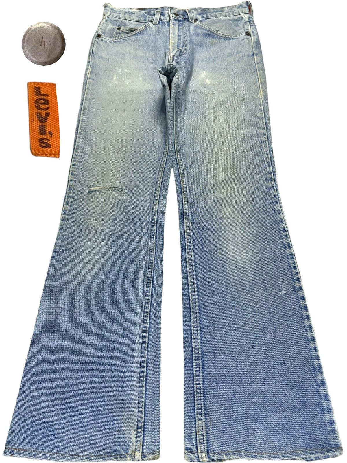 Vintage 70s Levis Orange Tab Distress Flared Jeans Button 4