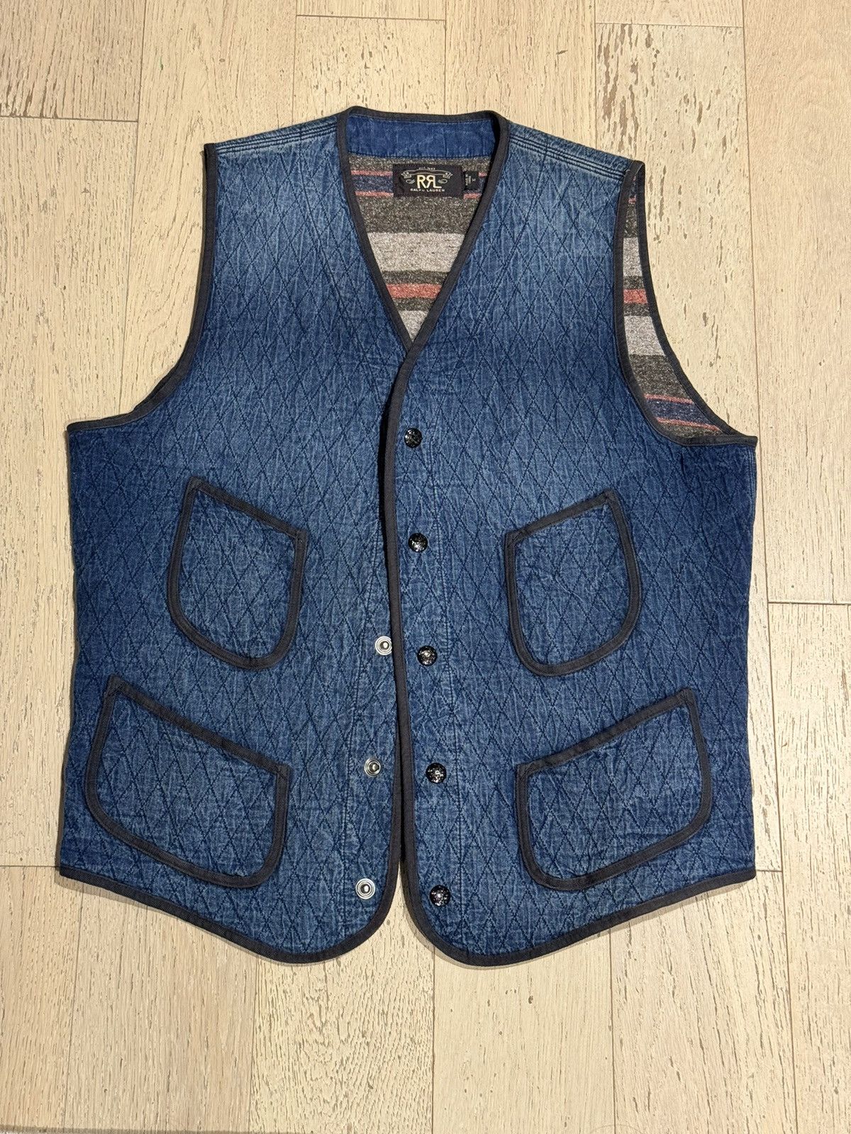 image of Rrl Ralph Lauren Rrl Diamond Quilted Vest in Blue, Men's (Size Medium)