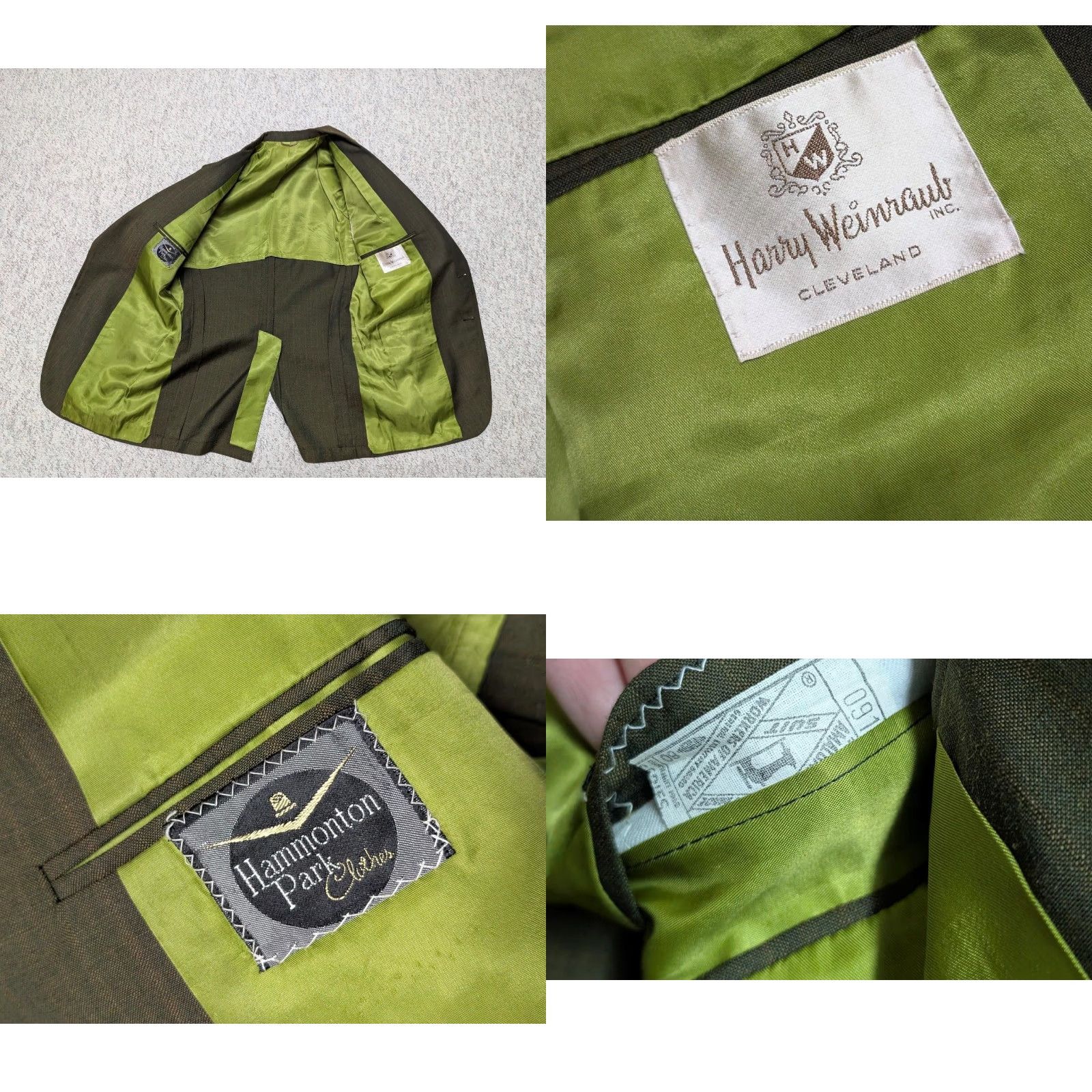 Vintage VINTAGE Hammonton Park 1960s USA SHARKSKIN green 40L blazer Jacket Blazer Men Wool Silk single-breasted peak two-button long Size 40R - 8 Thumbnail