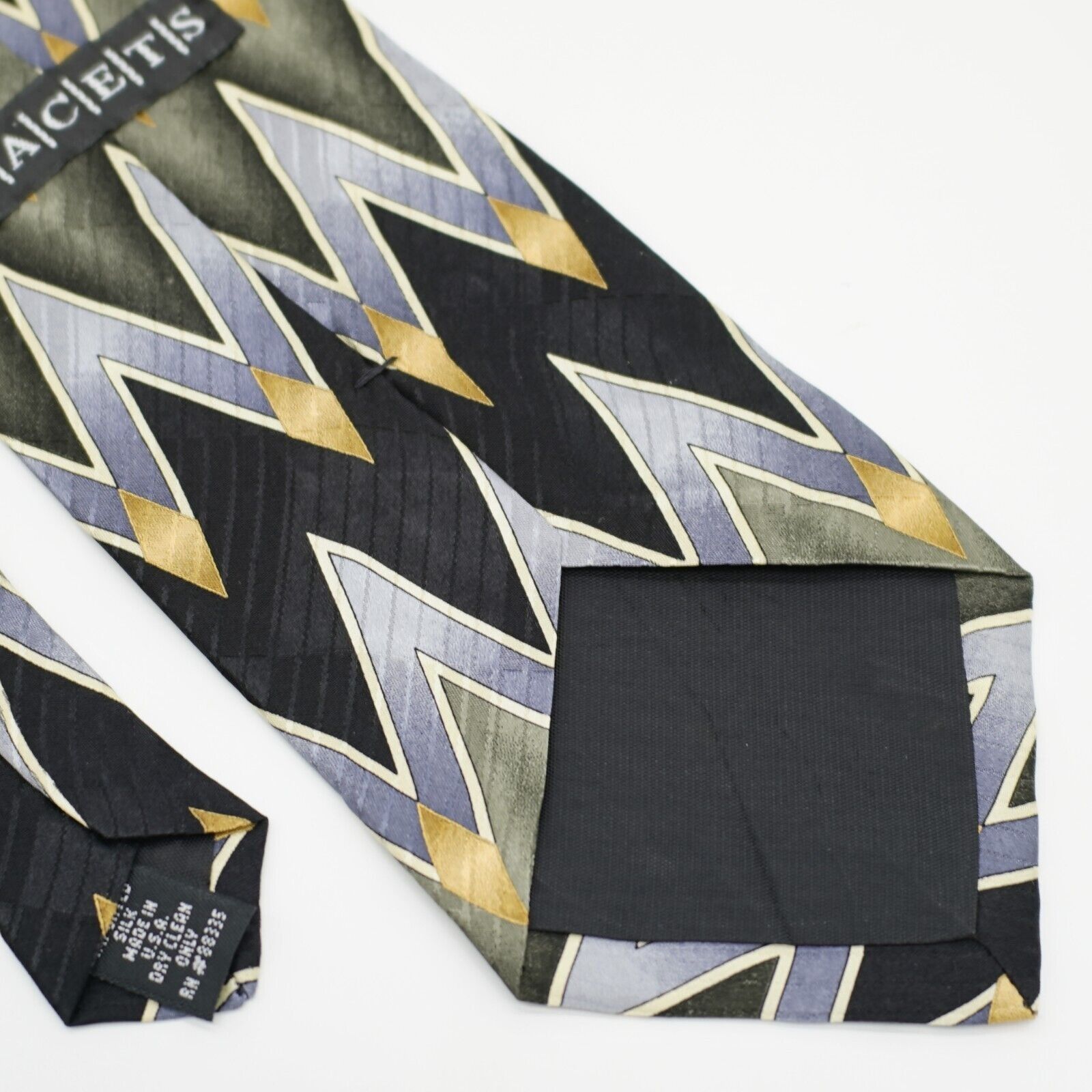 Vintage Facets Abstract Green Black Jacquard Print Silk Tie Size ONE SIZE - 5 Thumbnail