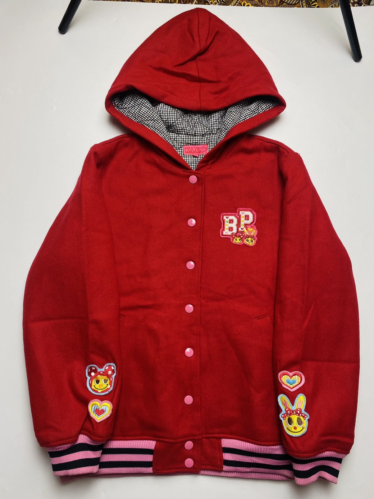 image of Angel Blue x Vintage 2000S K.l.c - Mini Patch Wool Hoodie Jacket in Red, Men's (Size Medium)