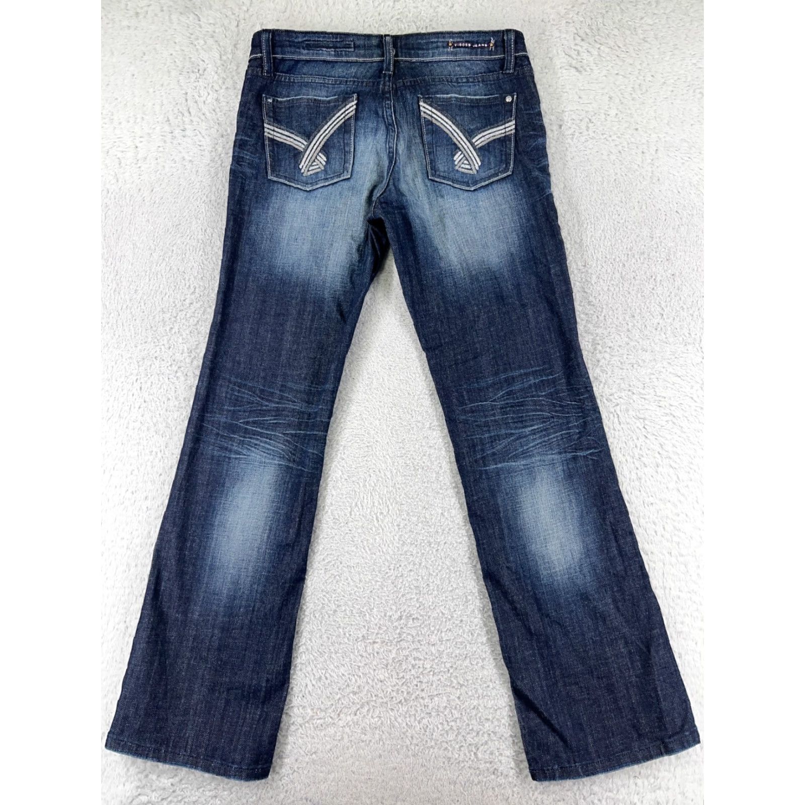 Vintage VIGOSS Jeans Women Bootcut 9 Blue Denim Dark Wash Embroidered Cotton Shirt? Size 30" / US 8 / IT 44 - 2 Thumbnail