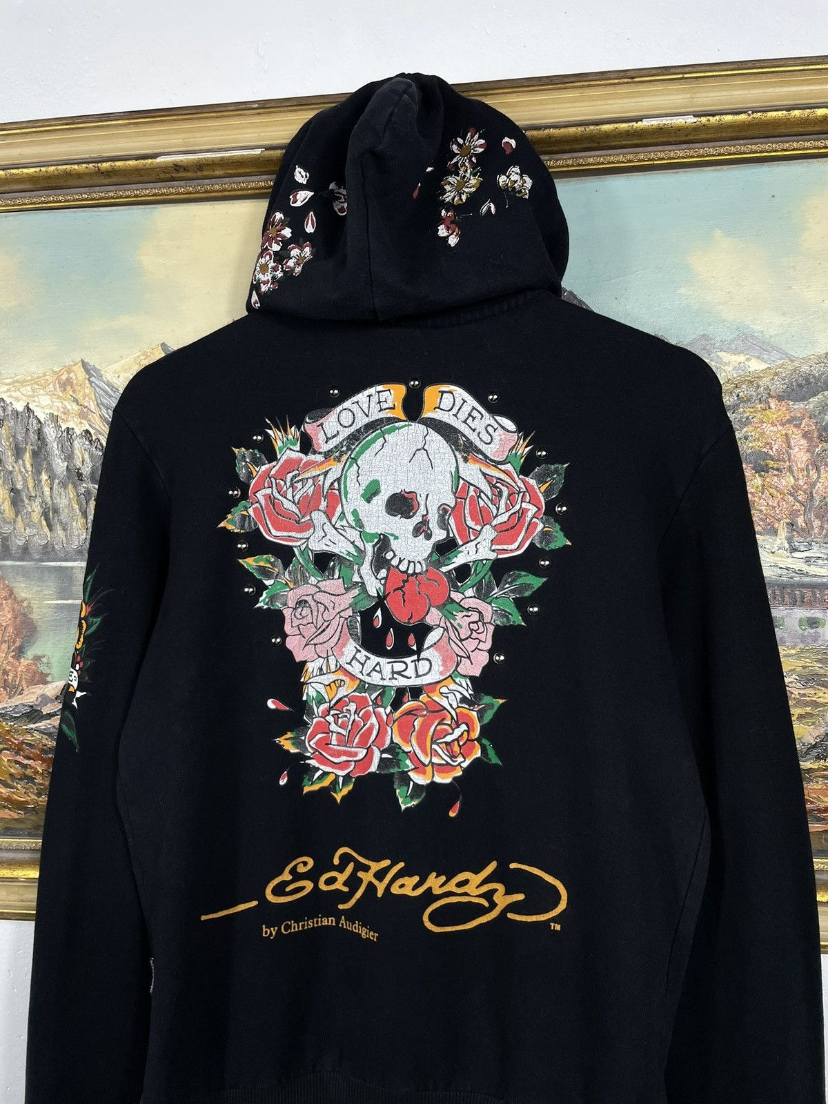 Christian Audigier × Ed Hardy × Vintage Ed Hardy Retro 00s Hoodie With Crystals Affliction Grunge Size US S / EU 44-46 / 1 - 9 Thumbnail