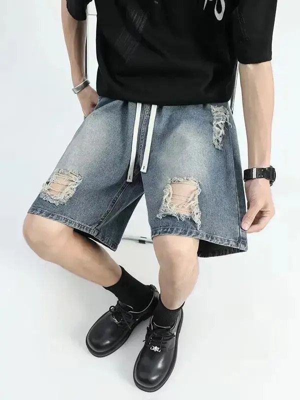 Japanese Brand Loose straight leg ripped denim shorts Size US 32 / EU 48 - 6 Thumbnail