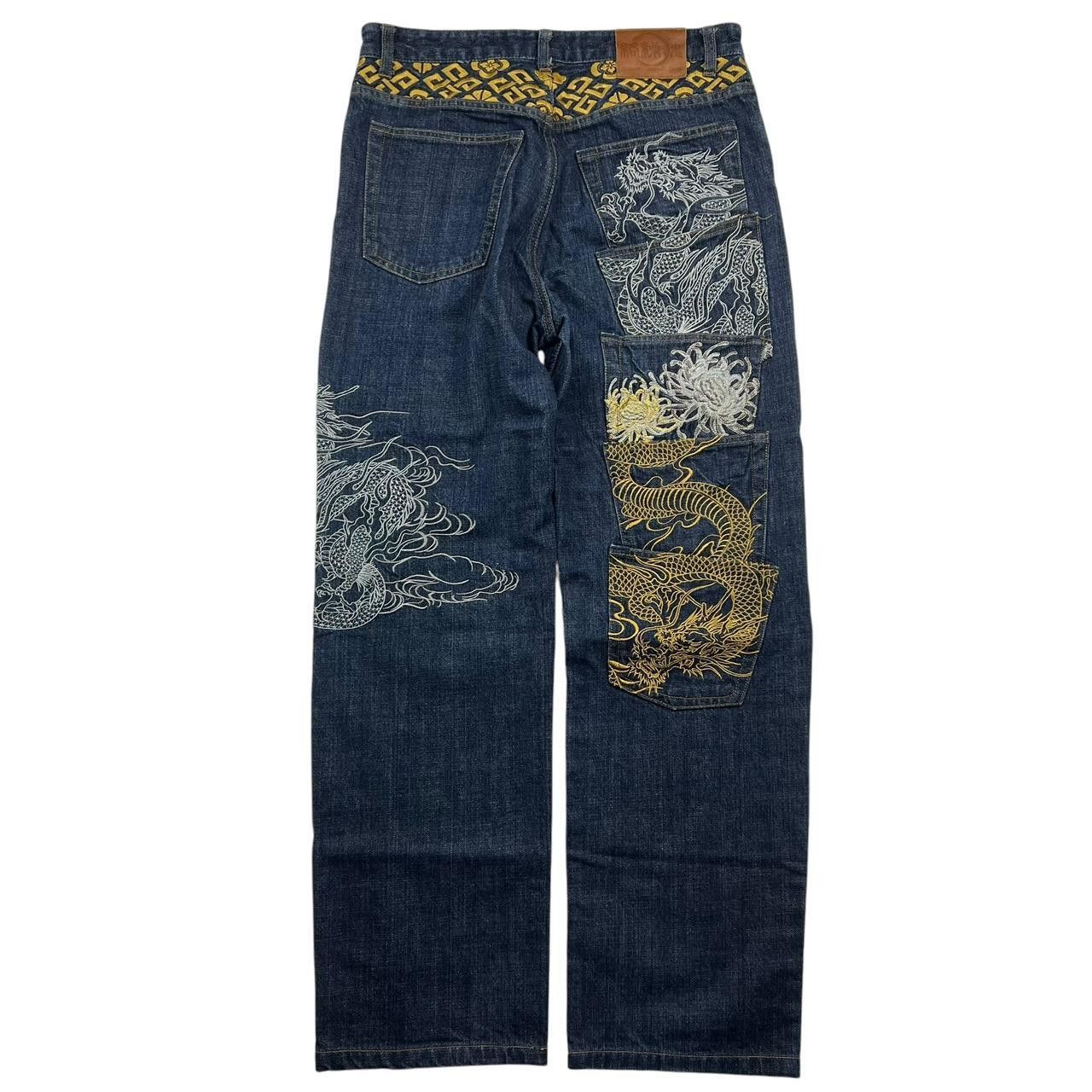 Karakuri Tamashii Vintage Karakuri Embroidered Dragon Japanese Jeans Waist 33 Size US 33 - 7 Thumbnail