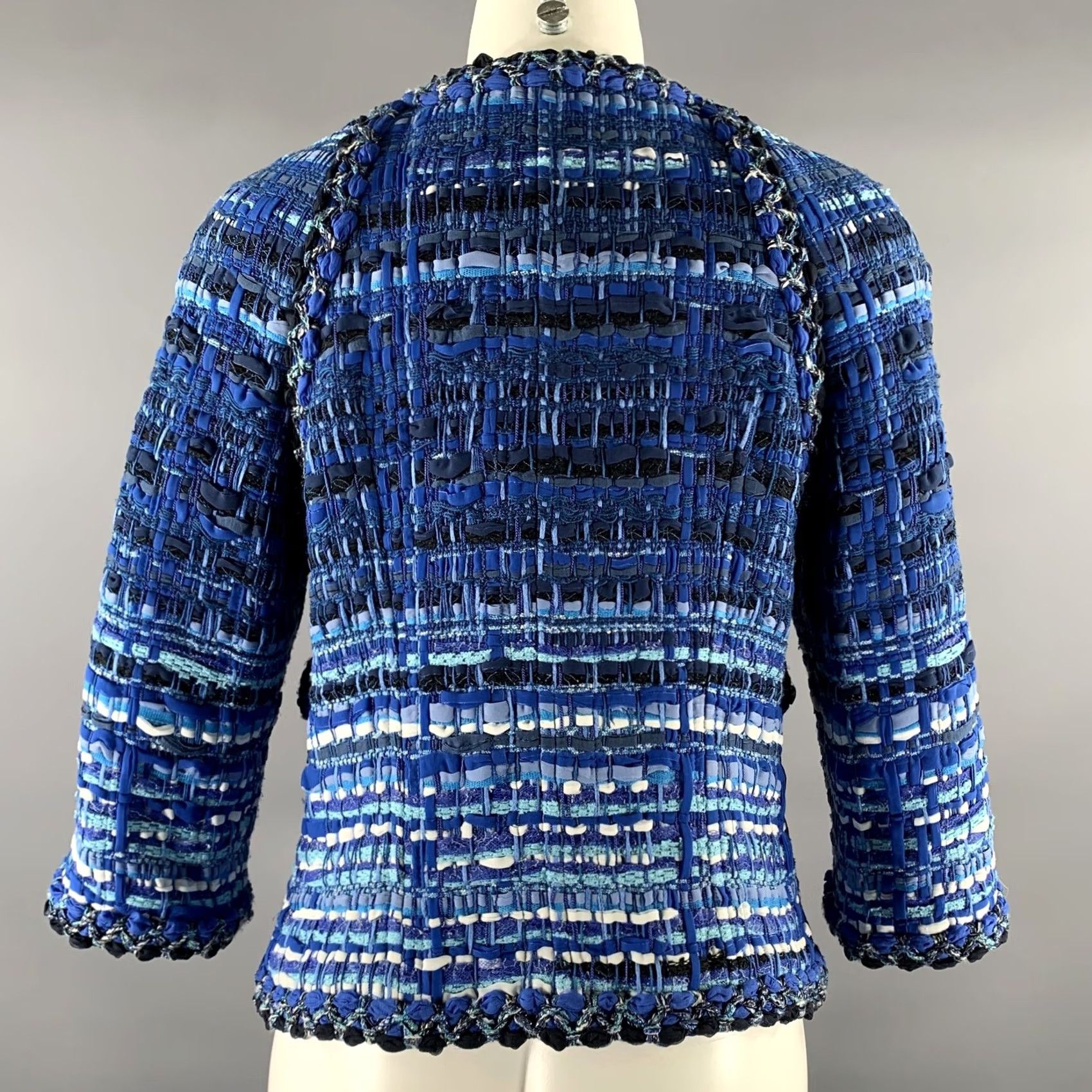 Chanel CHANEL Jacket Blue Light Blue Stripe Cotton Blend 6 Women 3/4 Sleeves France Size M / US 6-8 / IT 42-44 - 4 Thumbnail
