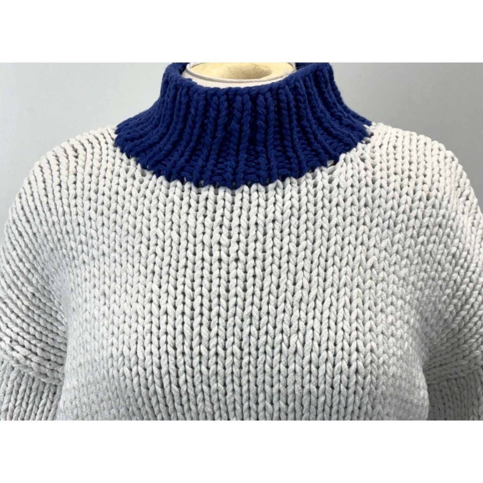 Vintage VINTAGE Yllw The Label Zora Chunky-Knit Sweater Mock Neck White Blue Yellow Ski Size L Size L / US 10 / IT 46 - 5 Thumbnail