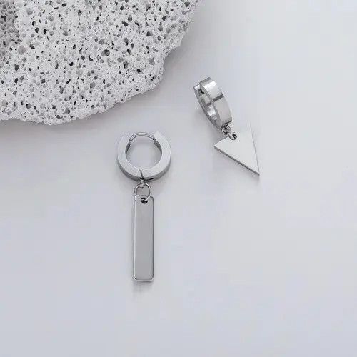 Designer × Sterling Silver × Vintage Men’s Titanium Steel Geometric Triangle Square Drop Earrings Size ONE SIZE - 1 Thumbnail