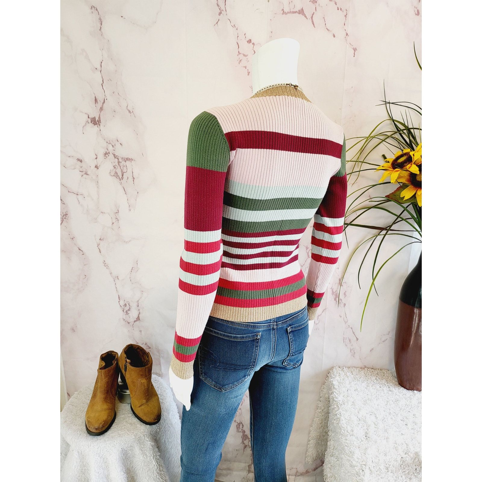 Parker Parker Long Sleeve Crew Neck Ribbed Striped Sweater Size S / US 4 / IT 40 - 4 Thumbnail