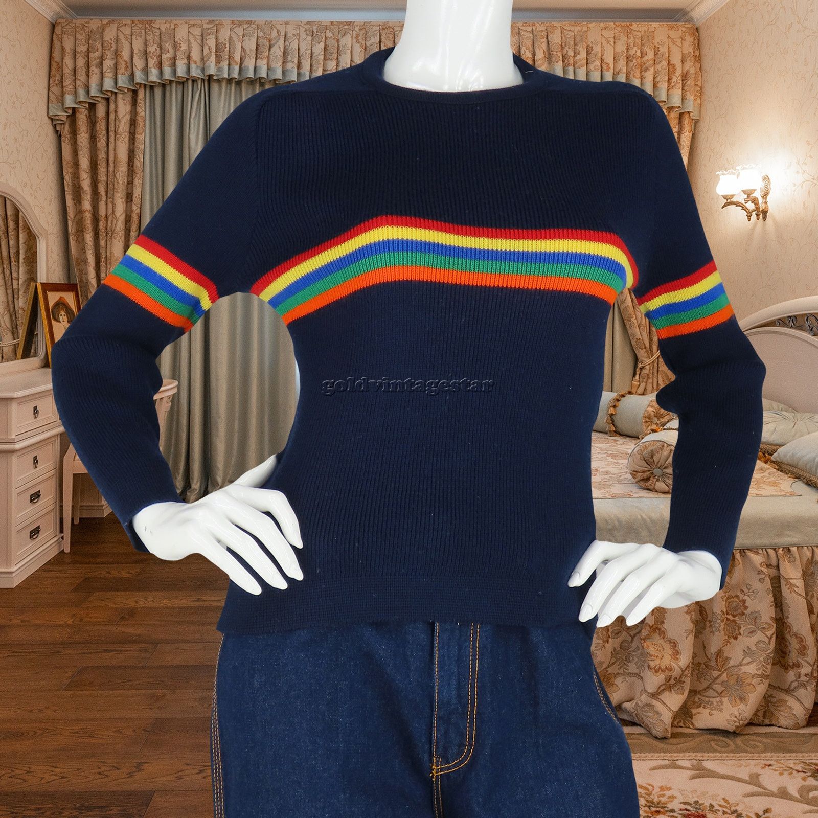 Vintage Vintage Demetre Rainbow Striped Ski Funky Knit Sweater Size XS / US 0-2 / IT 36-38 - 1 Thumbnail