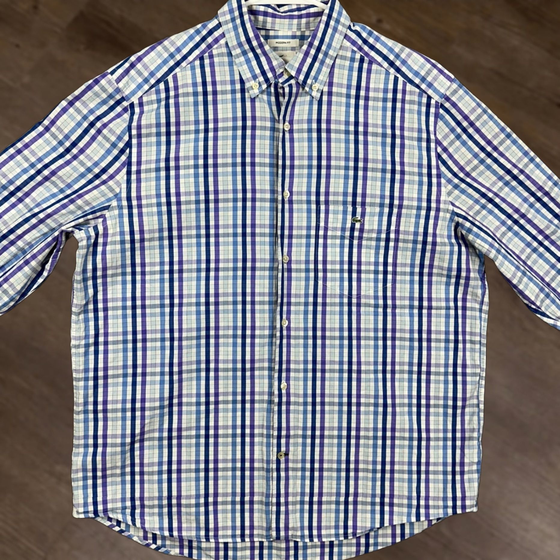 Lacoste Lacoste Shirt Button Down Mens 44 XL Modern Fit Plaid Blue White Long Sleeve Button-Up Men’s XL Size US XL / EU 56 / 4 - 1 Thumbnail