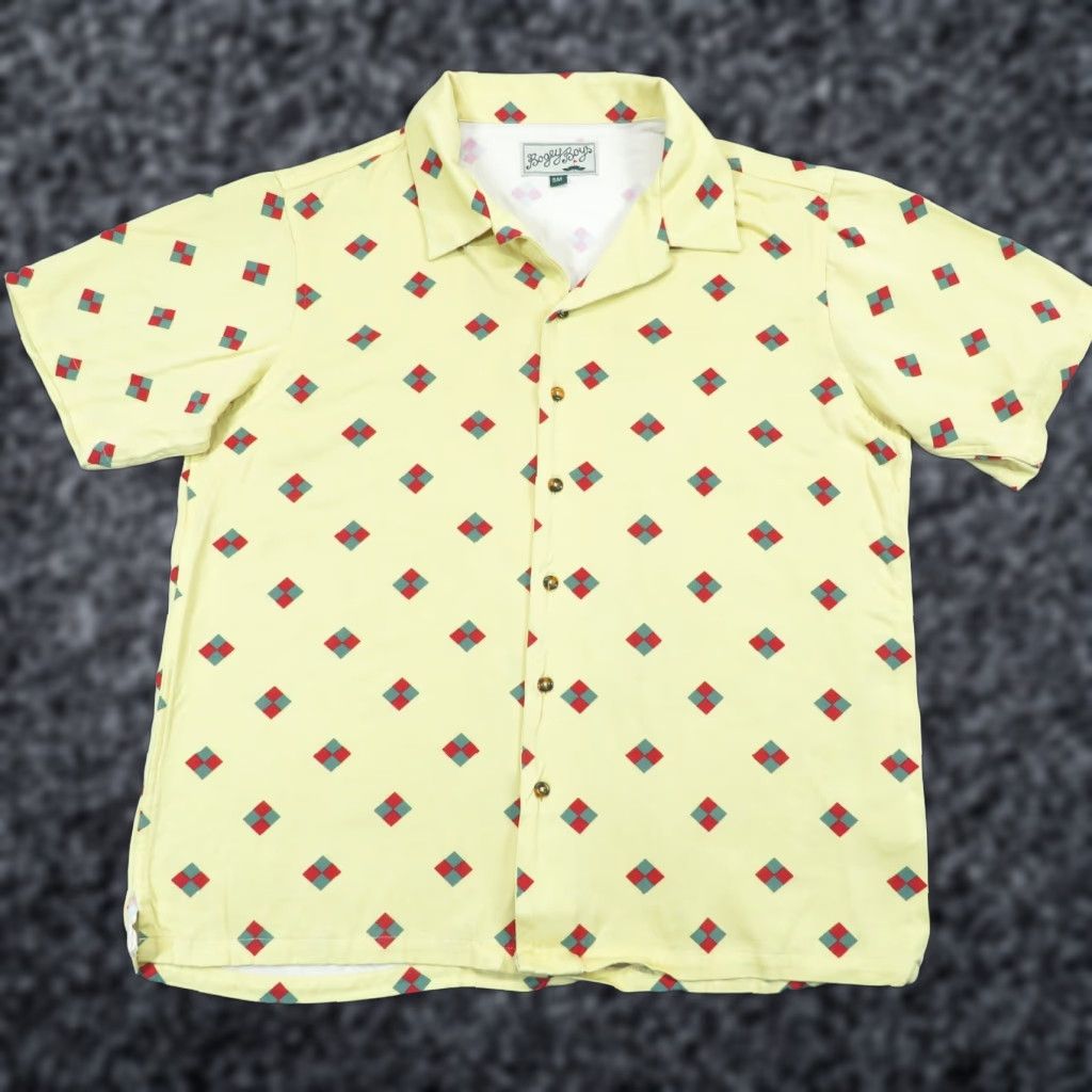 Etro Bogey Boys Shirt Men Small Yellow Geometric Retro Bowling Rockabilly Golf Button Up - 70s 80s Classic Colorful Hawaiian Size US S / EU 44-46 / 1 - 1 Thumbnail