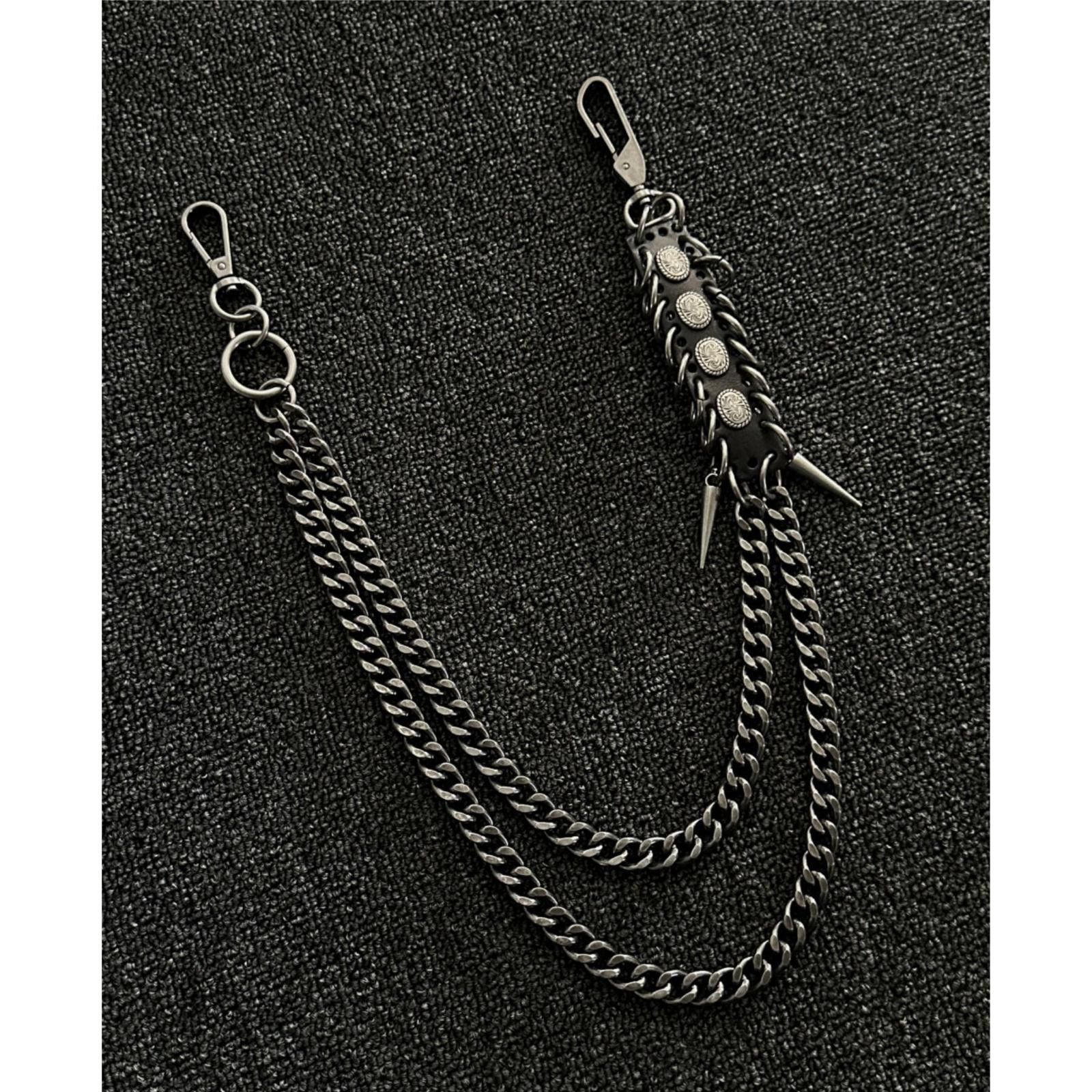 Jewelry Black Punk Wallet Chain with Studded Leather Detail Size ONE SIZE - 4 Thumbnail