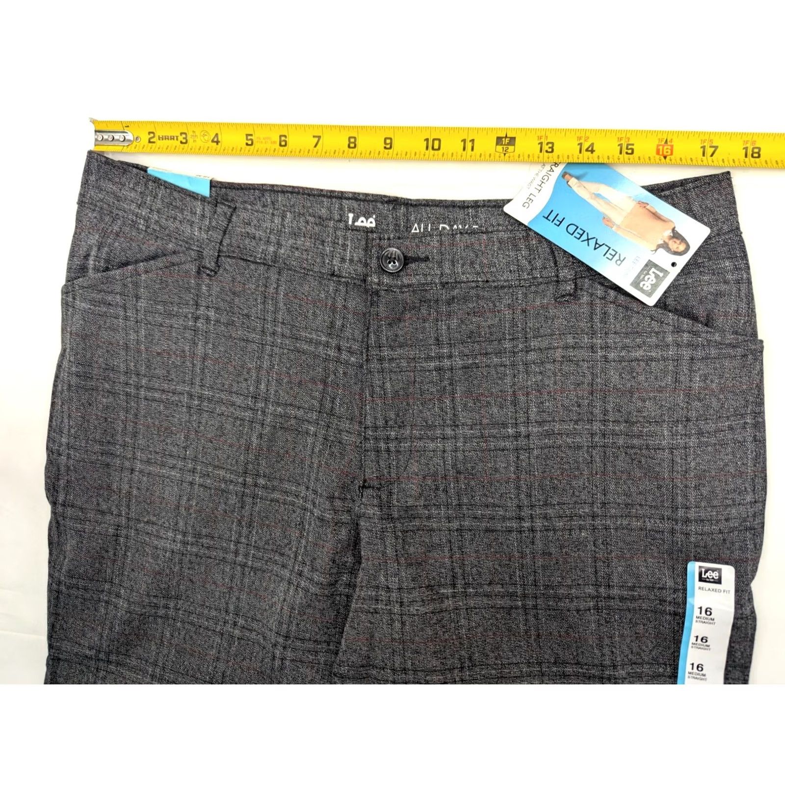 Lee Lee Relaxed Straight Leg Pants Women 16M 35x31.5 Gray Plaid NWT Size 38" / US 16 / IT 52 - 7 Thumbnail