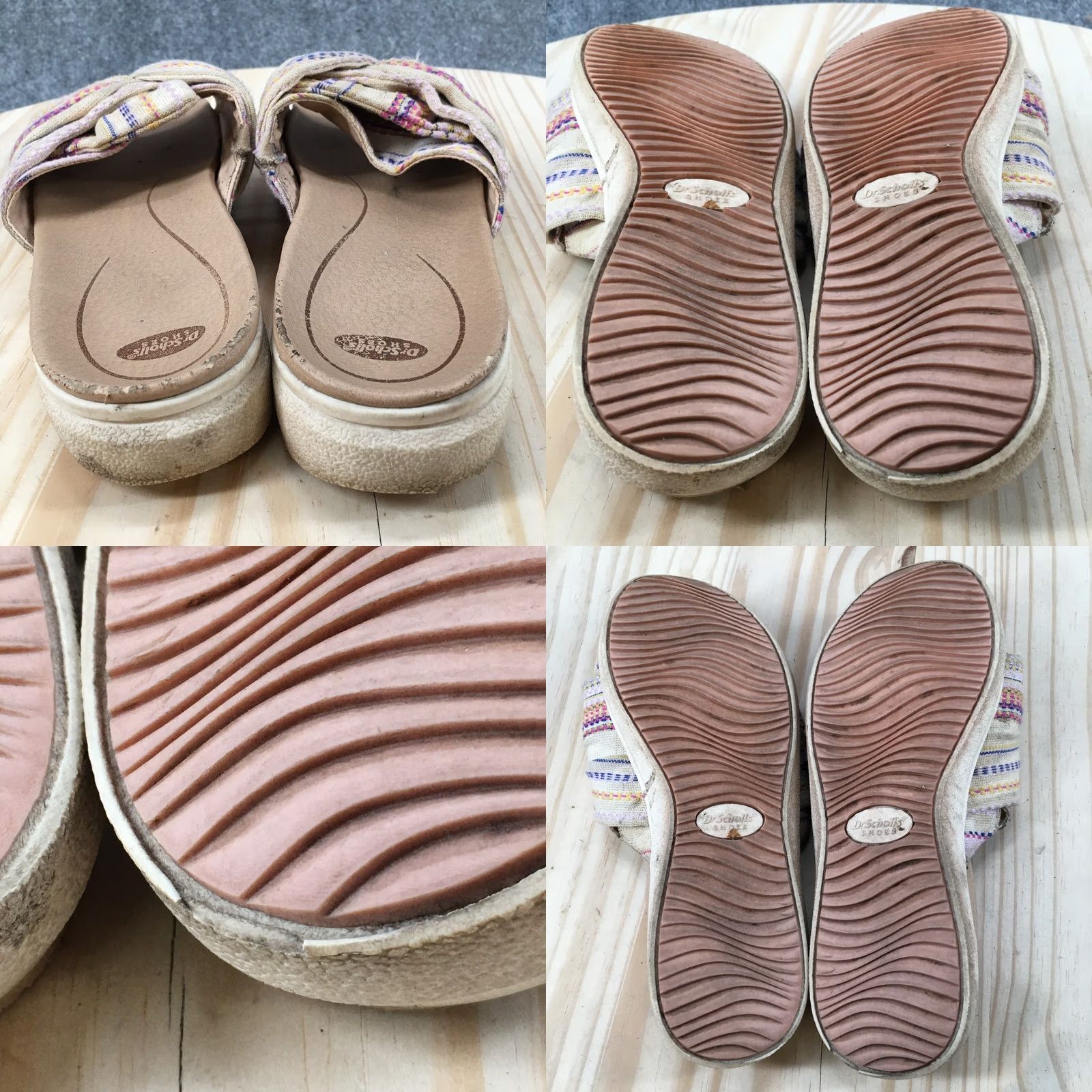 Vintage Dr Scholl's Sandals Womens 7 M Willow Slide Flats Slip On Beige Fabric Open Toe Size US 7 / IT 37 - 8 Thumbnail