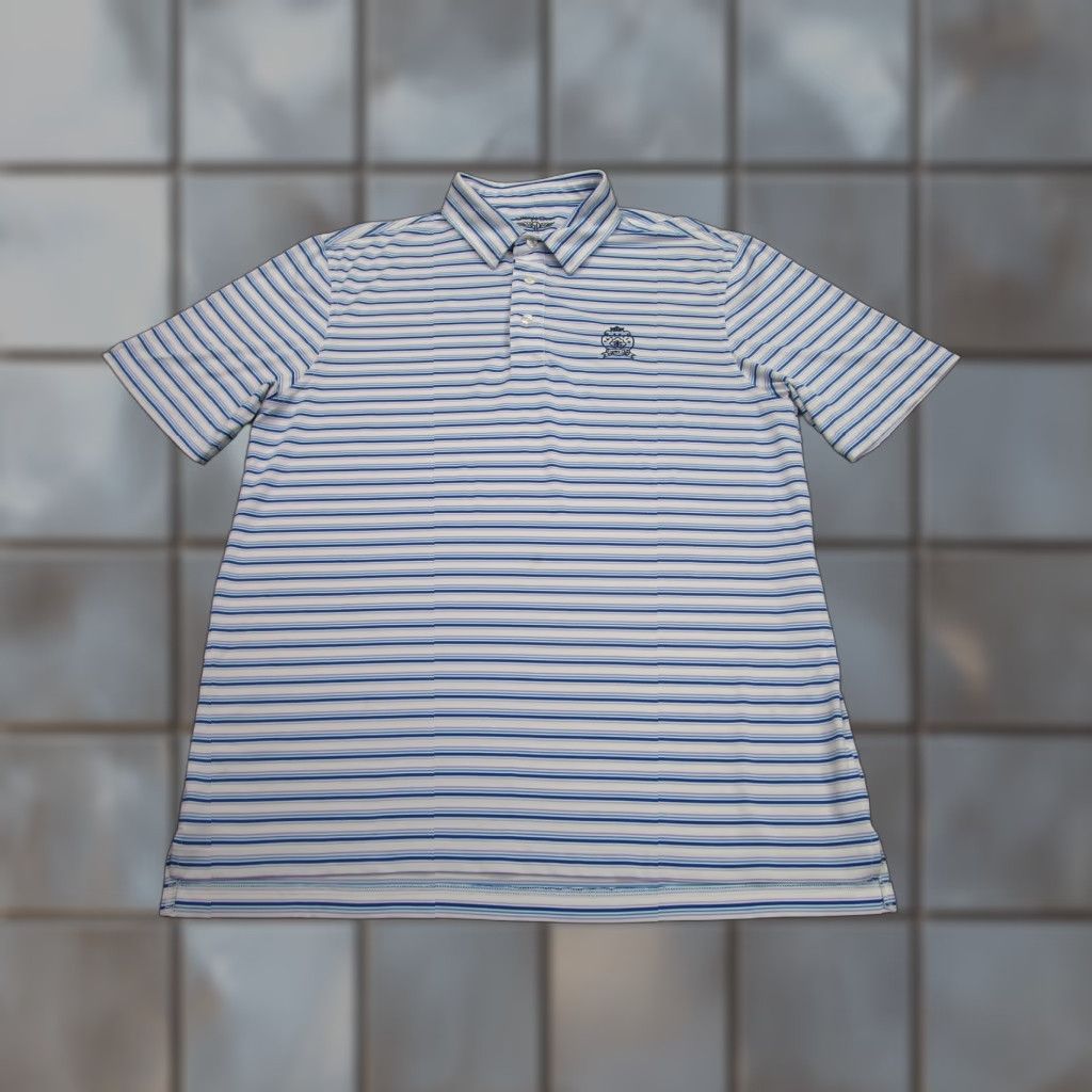 Vintage Straight Down Polo Shirt Golf Mens L Blue White Stripe Valencia Country Club Size US L / EU 52-54 / 3 - 1 Thumbnail