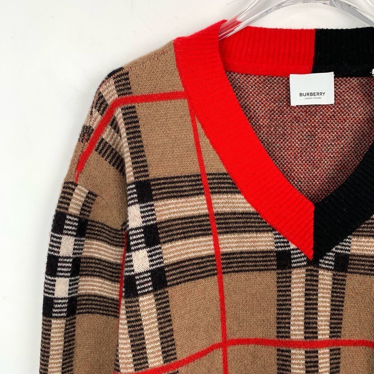 Burberry Burberry Brown Checkered Patchwork Wool Sweater With Red & B Size M / US 6-8 / IT 42-44 - 4 Thumbnail