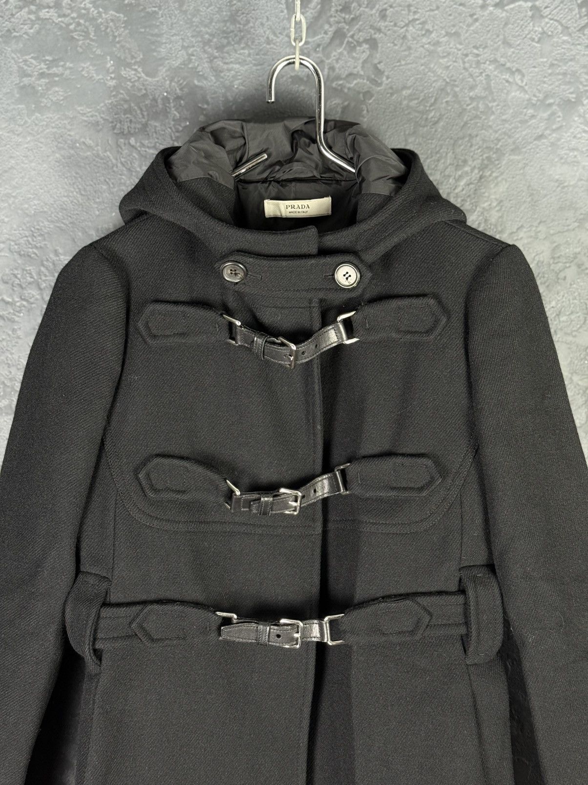 Prada 2000s Prada Women’s Black Buckled Wool Long Duffle Coat Size S / US 4 / IT 40 - 6 Thumbnail