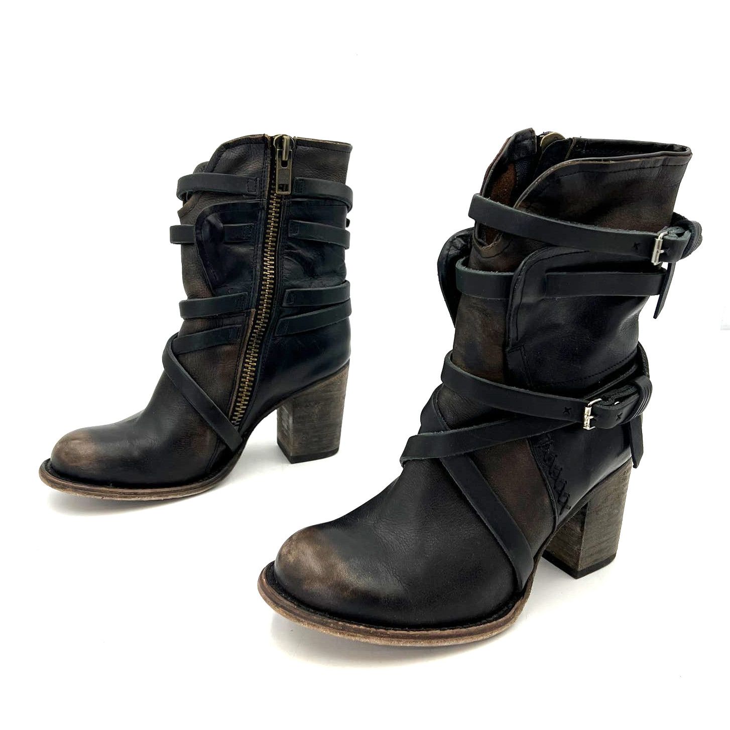 image of Steven Madden Freebird Baker Boots Wrap Leather Distressed Brown, Women's (Size 7)